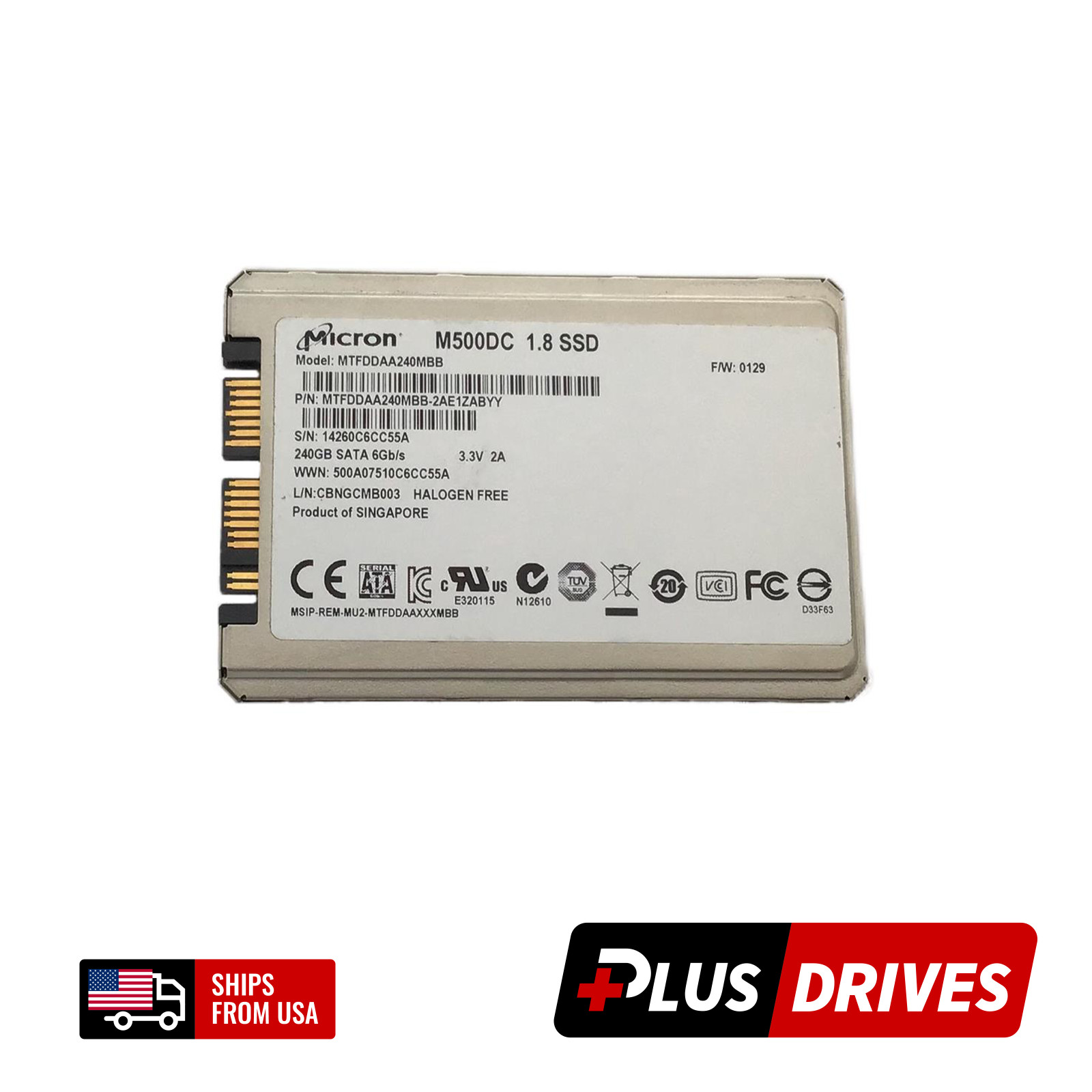 240GB SATA SSD MTFDDAA240MBB Micron 1.8" Enterprise SSD Drive M500DC 6Gbps