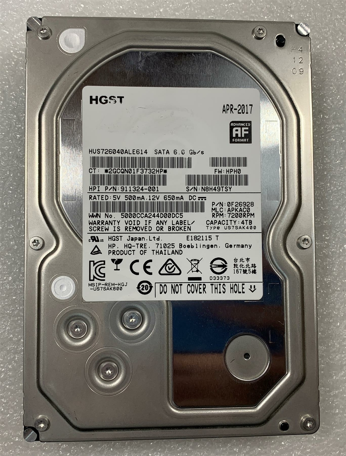 HP Z6 G4 L36833-001 HGST 4TB SATA HDD Hard Disk Drive HUS726040ALE614 NEW