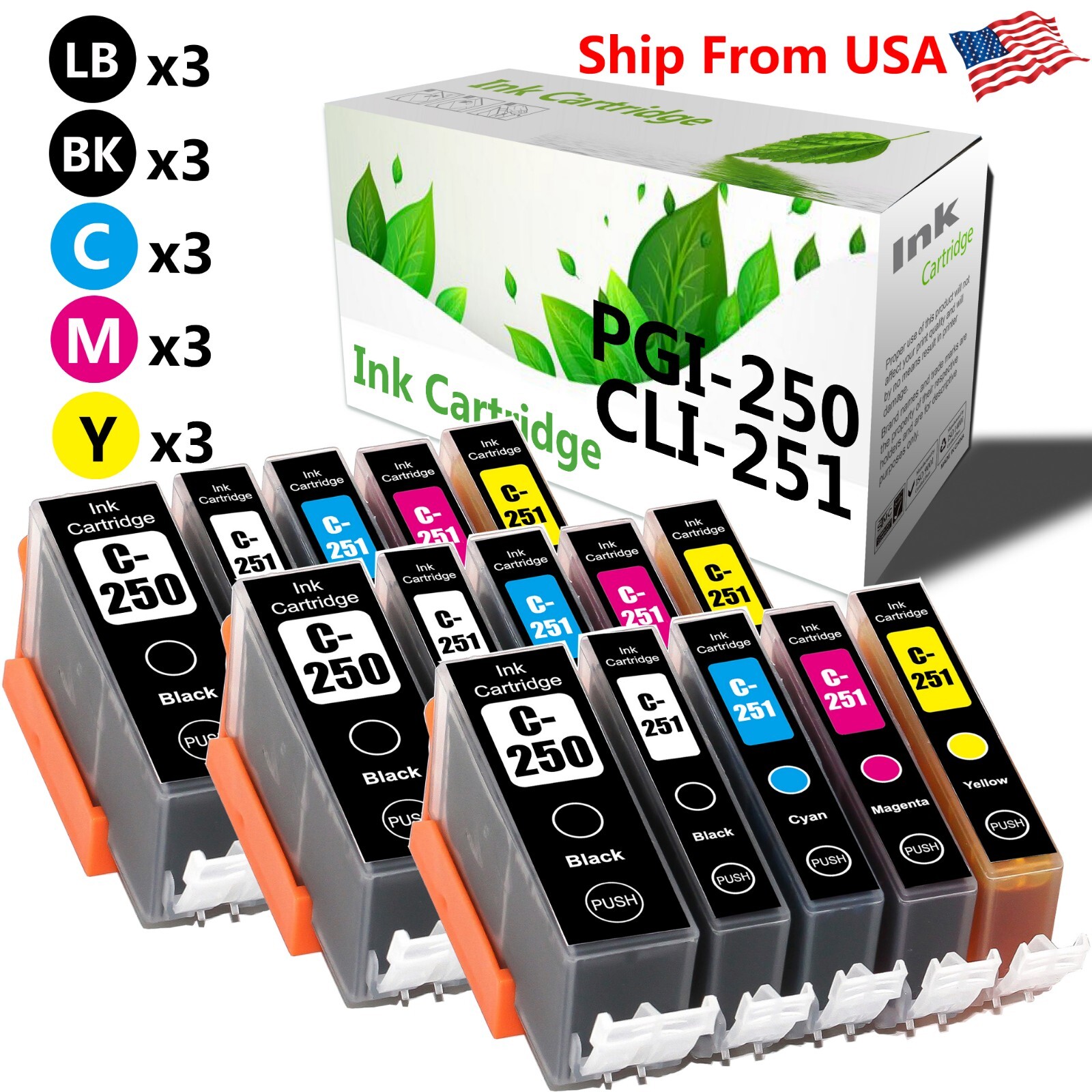 15PK PGI250XL CLI251XL Ink Cartridge for Pixma MX922 IP7220 Printer