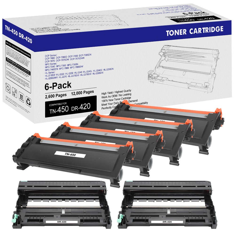 4PK TN450 Toner +2PK DR420 Drum for Brother HL-2270DW 2280DW MFC-7860DW DCP-7065