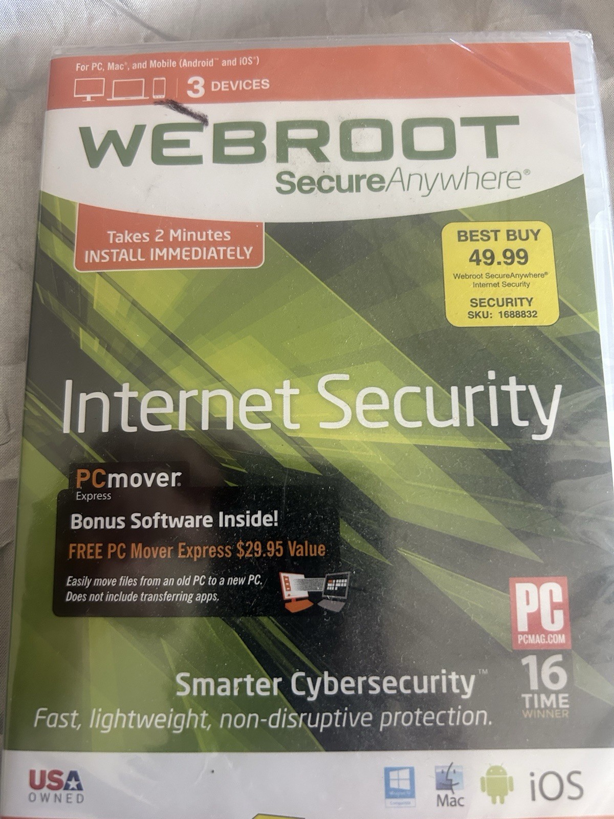 WEBROOT Internet Security, Secure Anywhere w/ Bonus Software, PC Mover Express