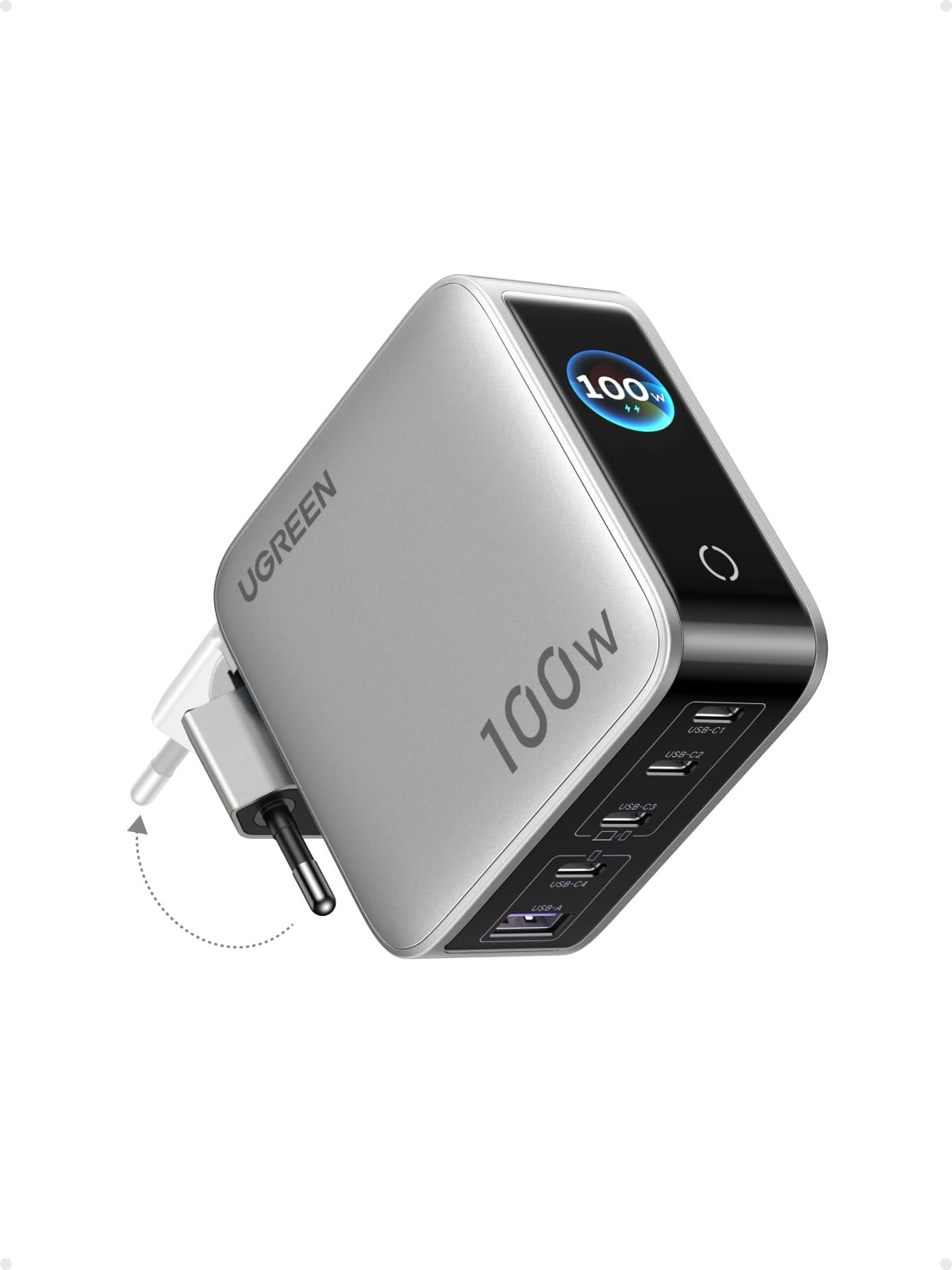 Nexode Pro 100W USB C Charger, GaN Power Adapter 5-Port, Smart Display