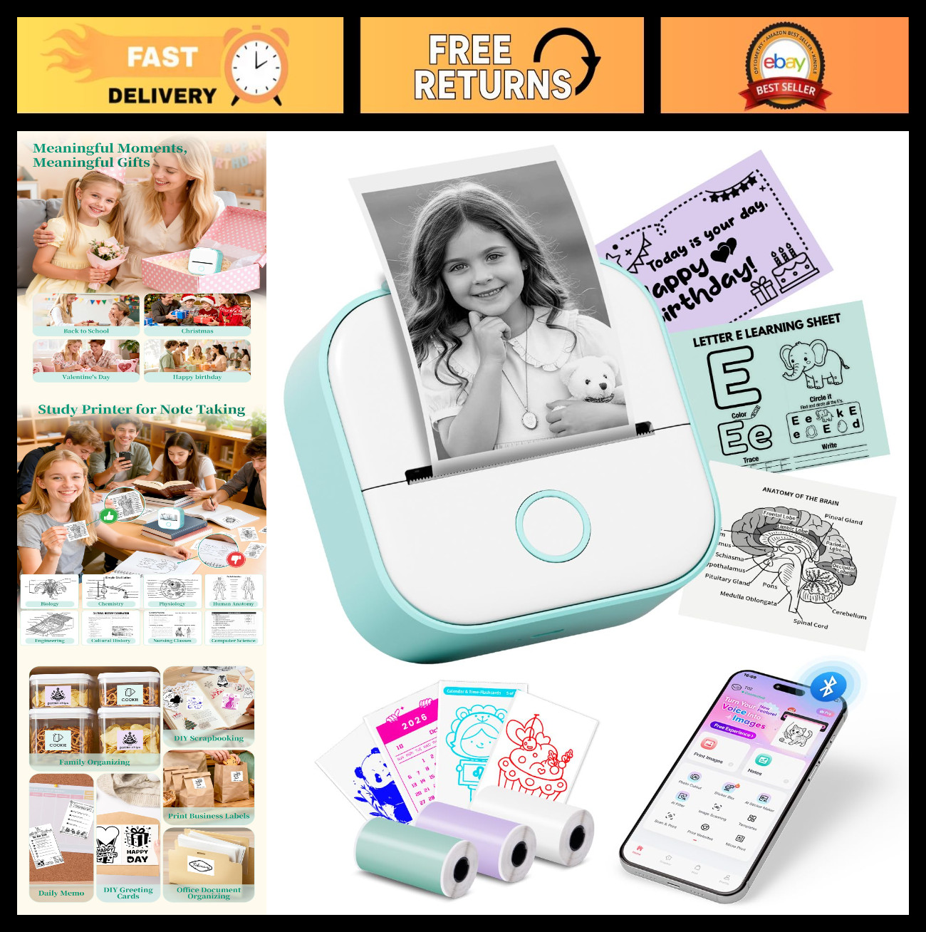 Portable Mini Sticker Printer - Bluetooth Thermal Label Maker for Kids, DIY, Jou