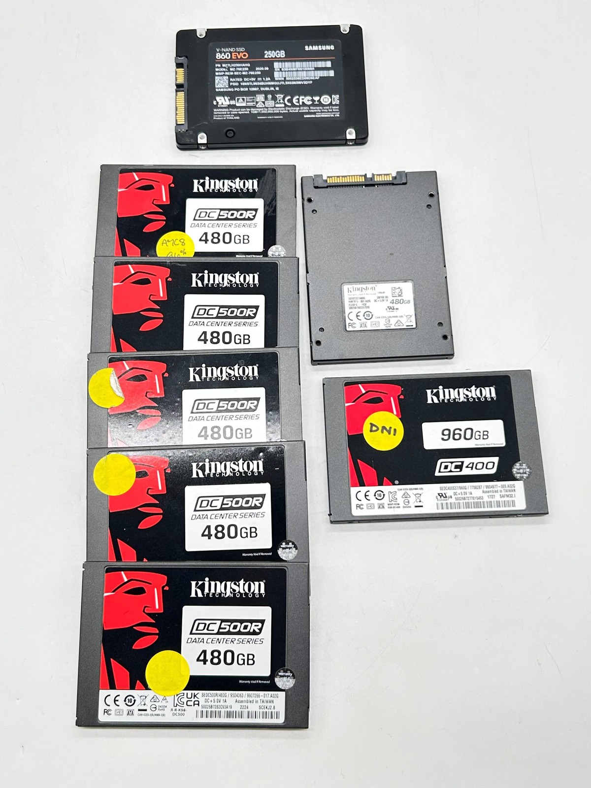 Lot of 8 SSD 5x Kingston DC500R 480GB A400 DC400 960GB 860 EVO 250GB For Parts