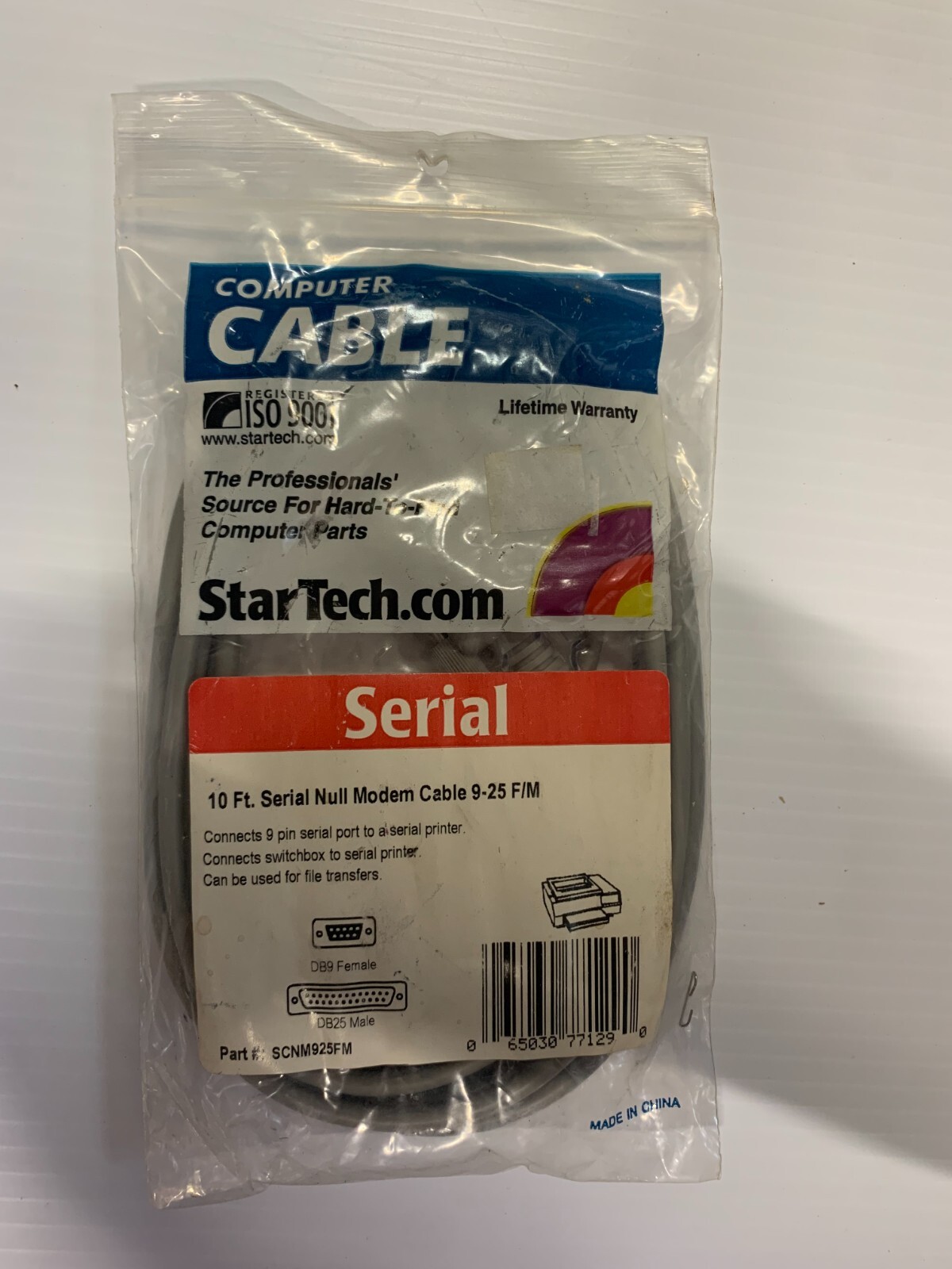 StarTech 10ft Gray DB9 Female to DB25 Male Serial Null Modem Cable SCNM925FM