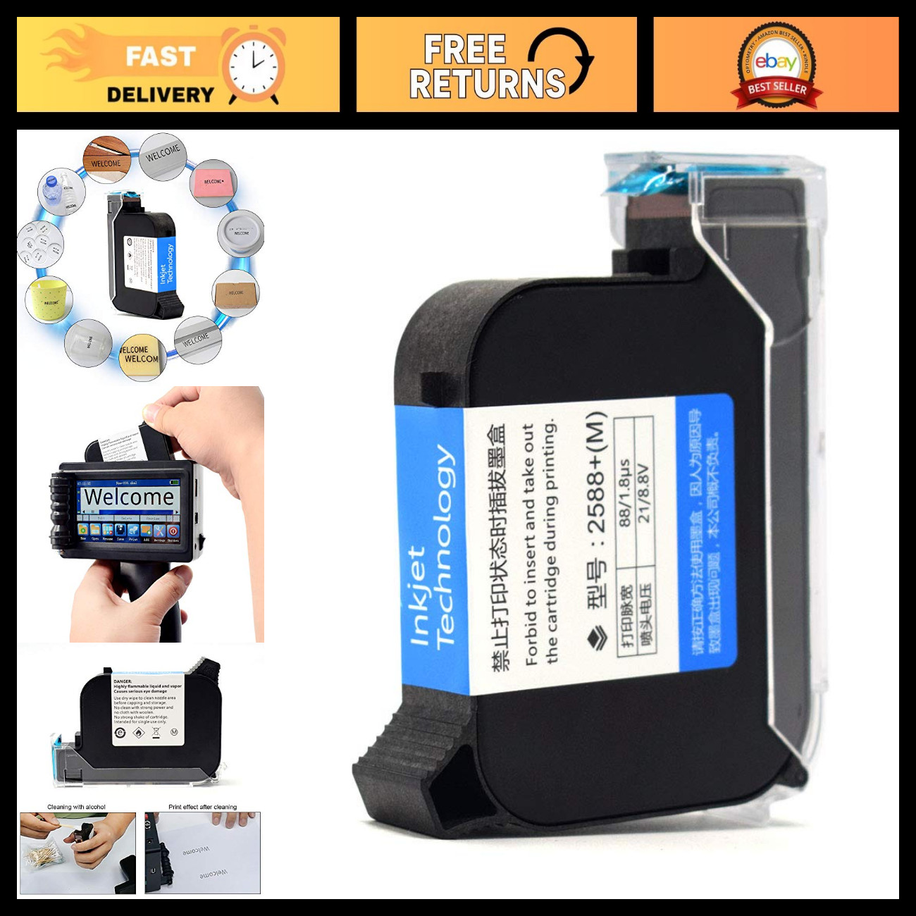 Portable Handheld Inkjet Printer with Touchscreen, Rechargeable Battery for Labe