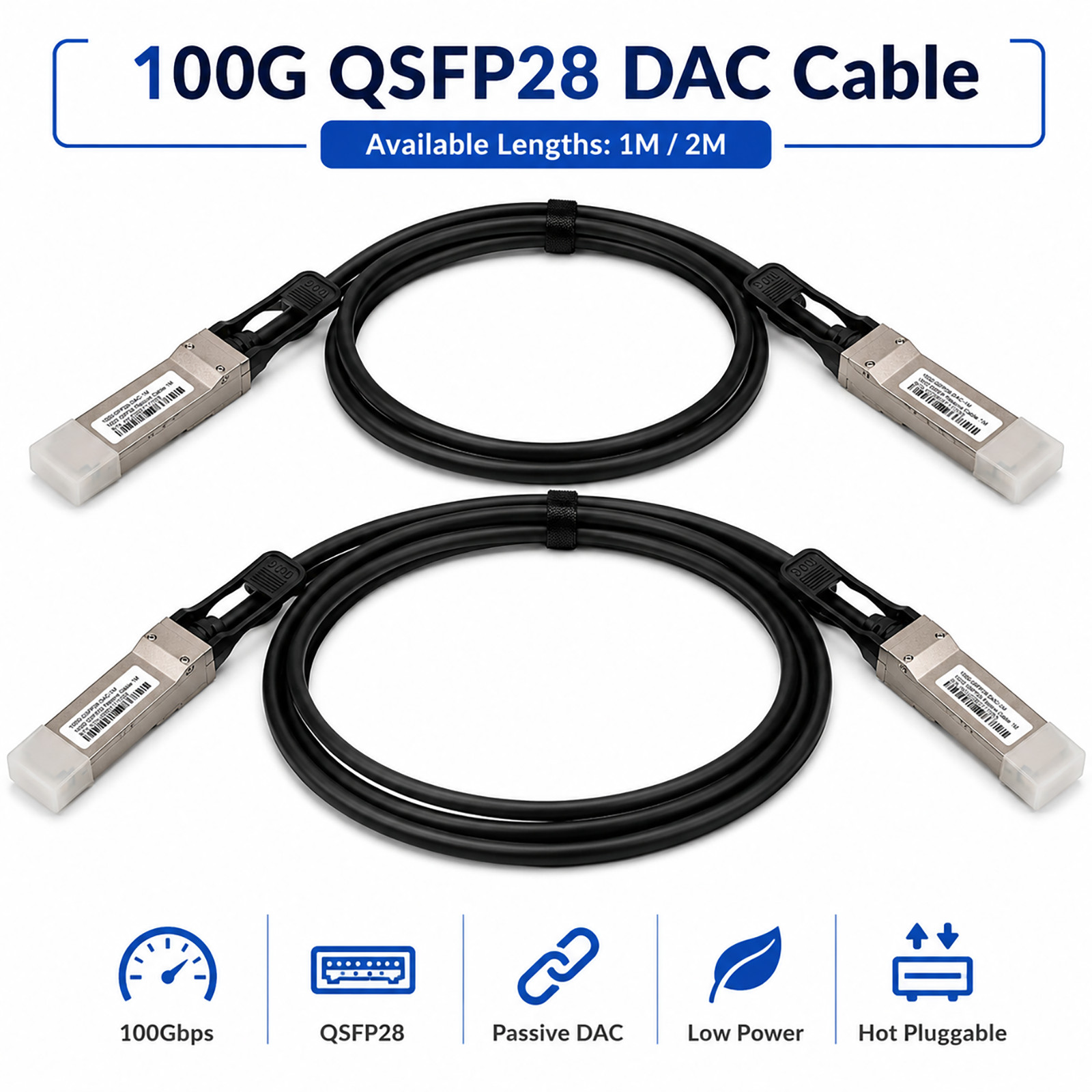 100G QSFP28 Passive DAC Twinax Cable For Intel E810-CQDA1 CQDA2 1M 2M