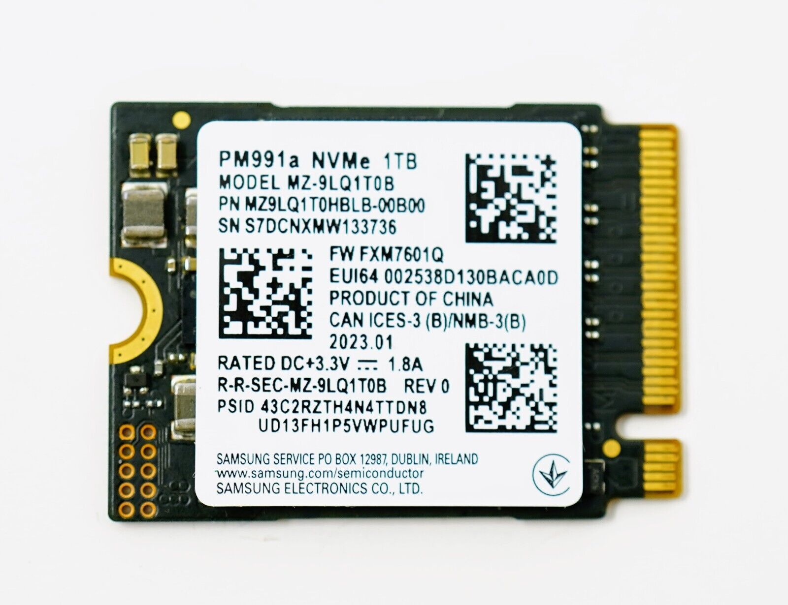 Samsung PM991a 1TB 2230 M.2 NVMe PCIe Gen 3x4 SSD Solid State MZVLQ1T0HBLB