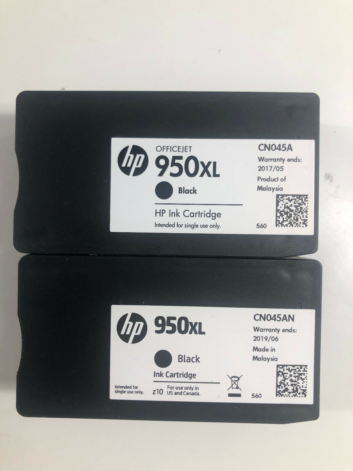 2 - HP 950XL Genuine OEM Black Ink Cartridge Exp 05/2017 & 06/2019