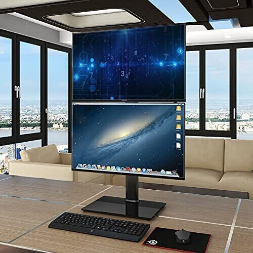 Dual Monitor Stand - Vertical Stack Screen Free-Standing Monitor Riser Fits Two