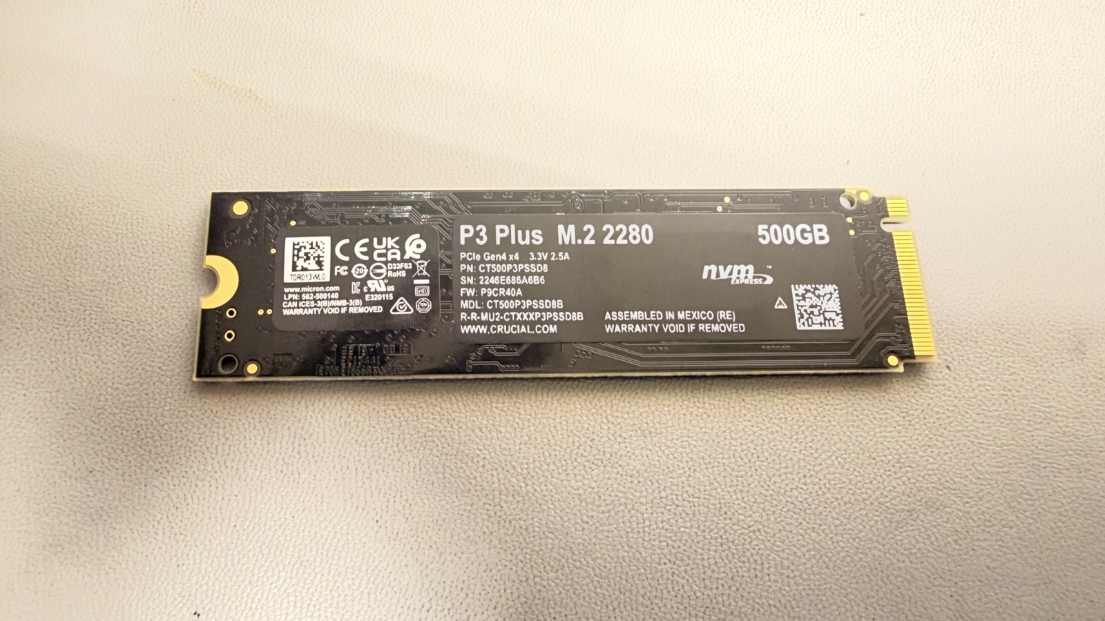 Crucial P3 Plus 500GB M.2 2280 NVMe PCIe 4.0 Gen4 x4 Internal SSD - 100% Health