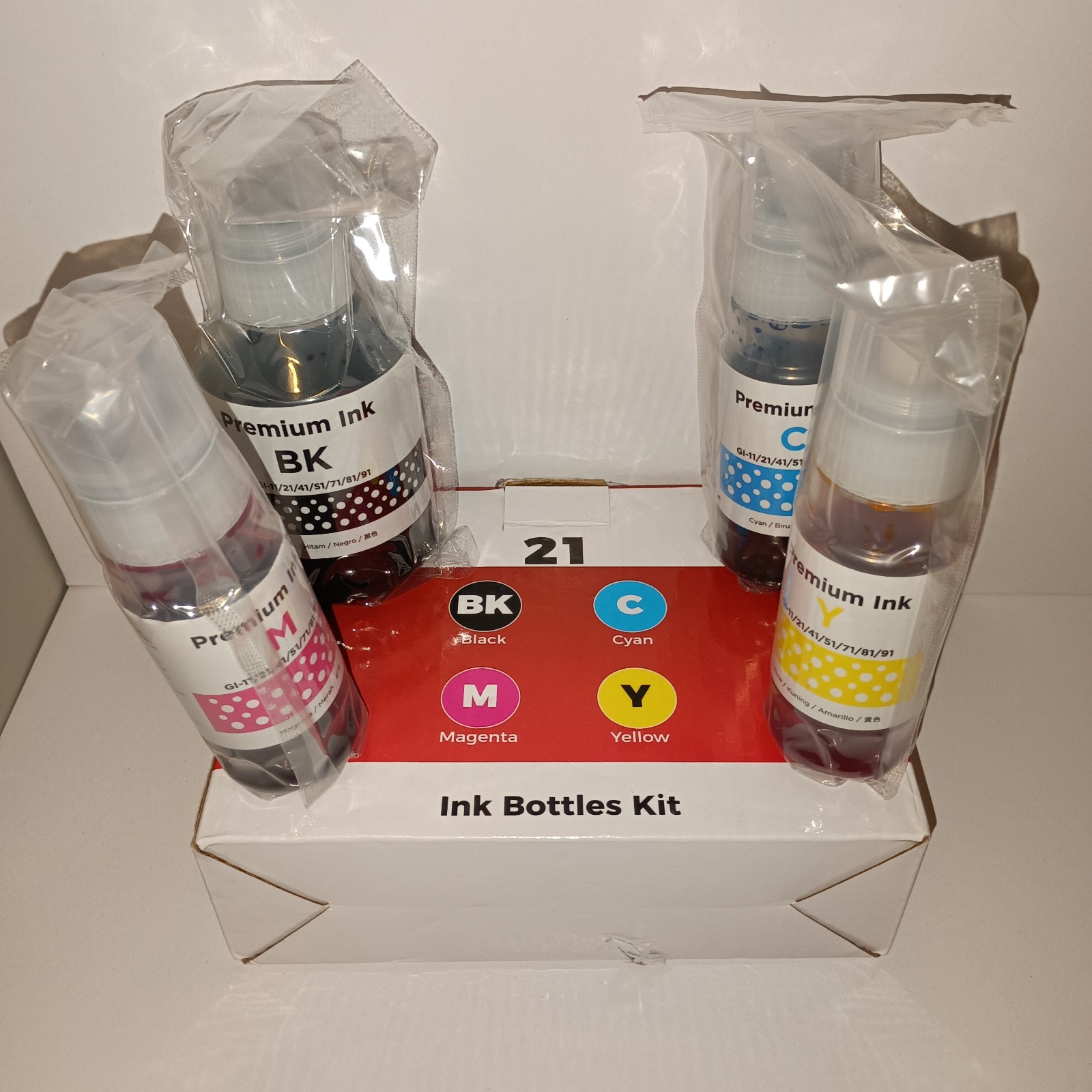 Topcolor GI-21 Ink Refill Bottles 4-Pack BK CMY for Canon MegaTank G3270 G3260