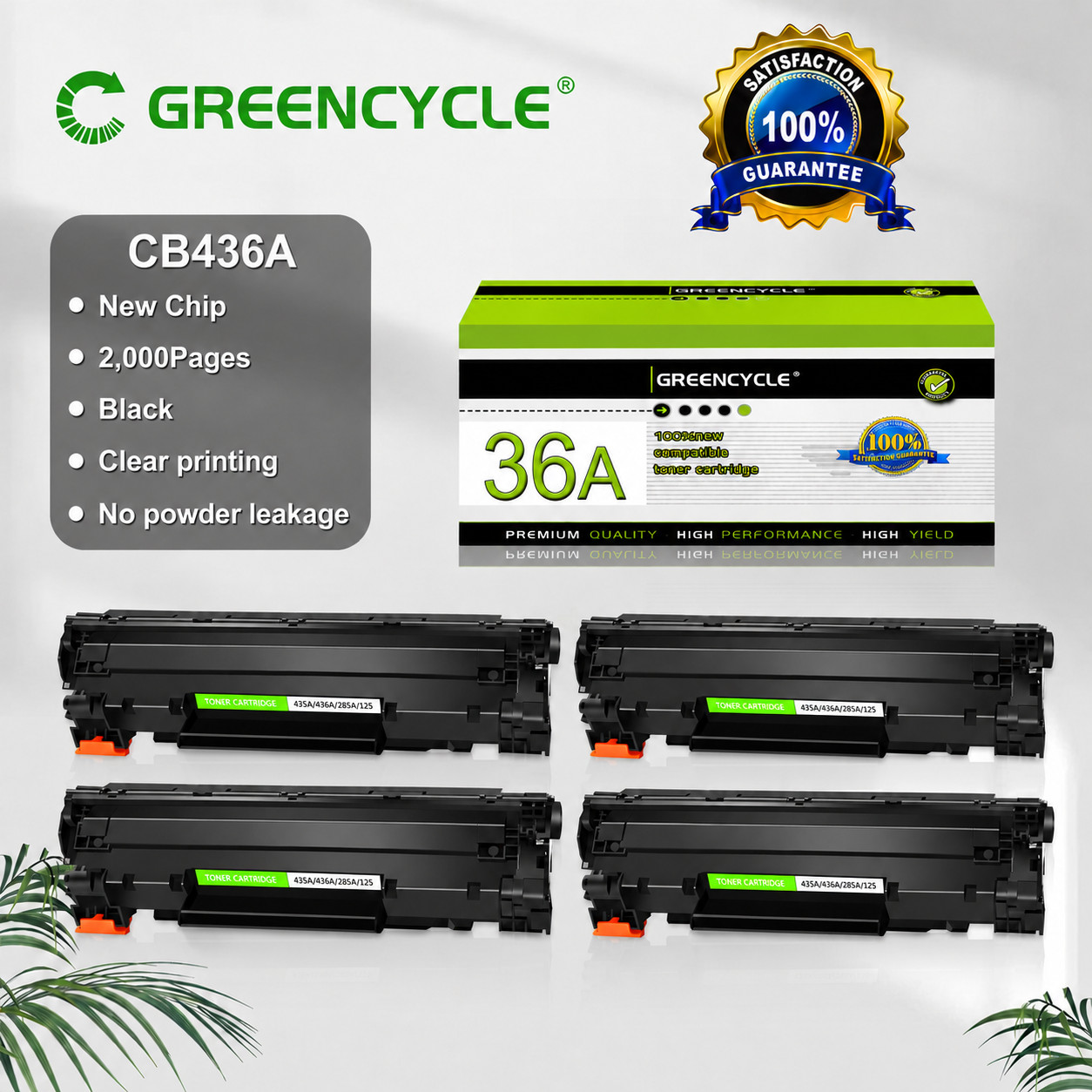 4PK CB436A Toner Replacement for HP 36A LaserJet P1505 P1505n M1120 M1522nf