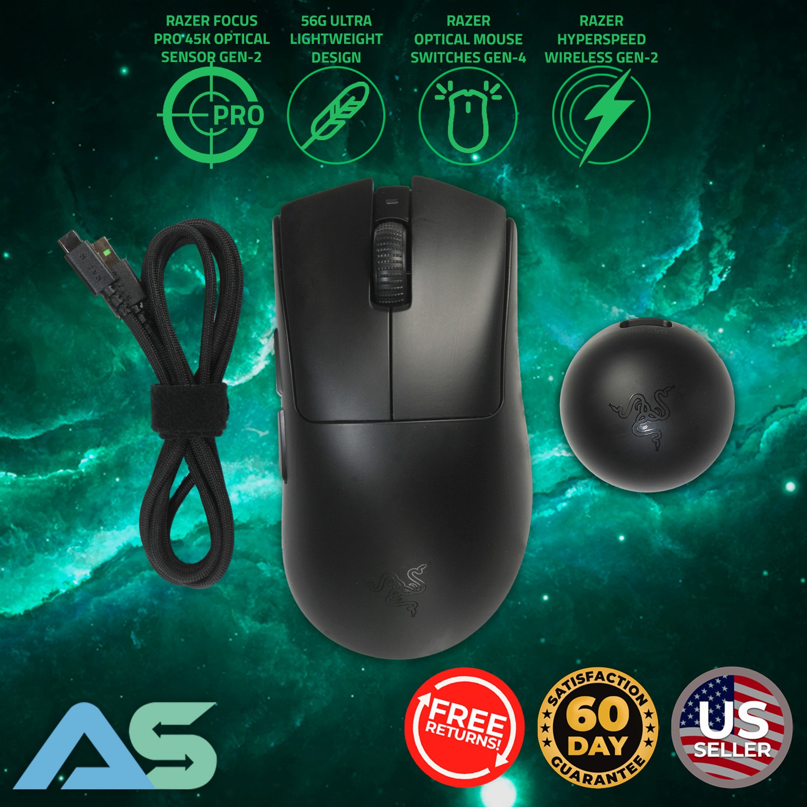 Razer DeathAdder V4 Pro HyperSpeed Wireless Focus Pro 45k Gen-2 Gaming Mouse 🐍