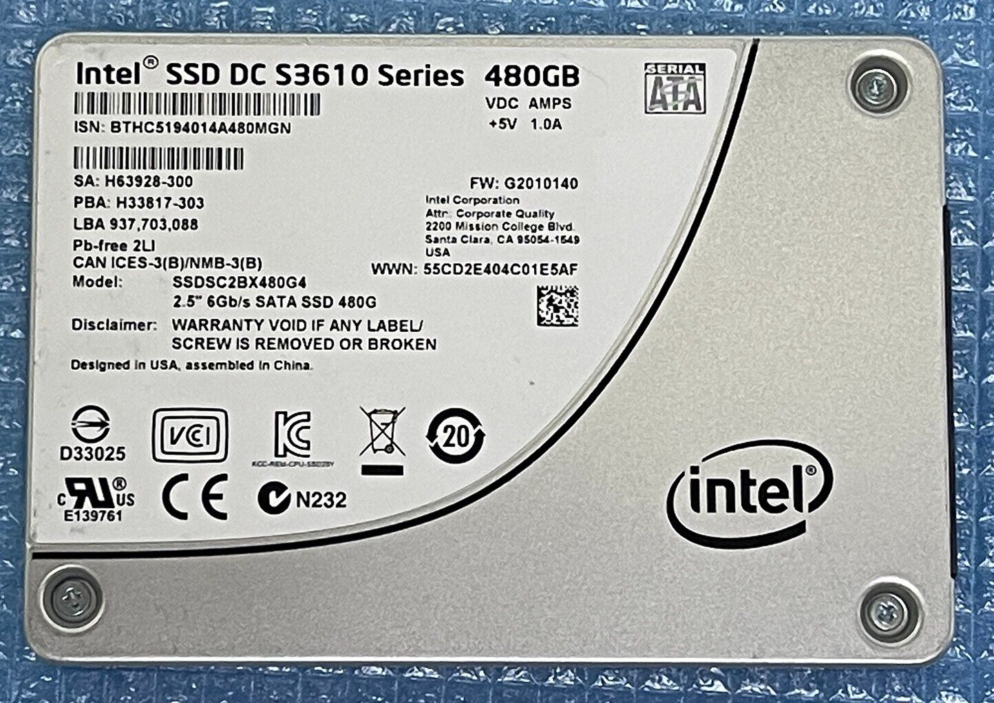 480GB Intel SSD DC S3610 2.5\