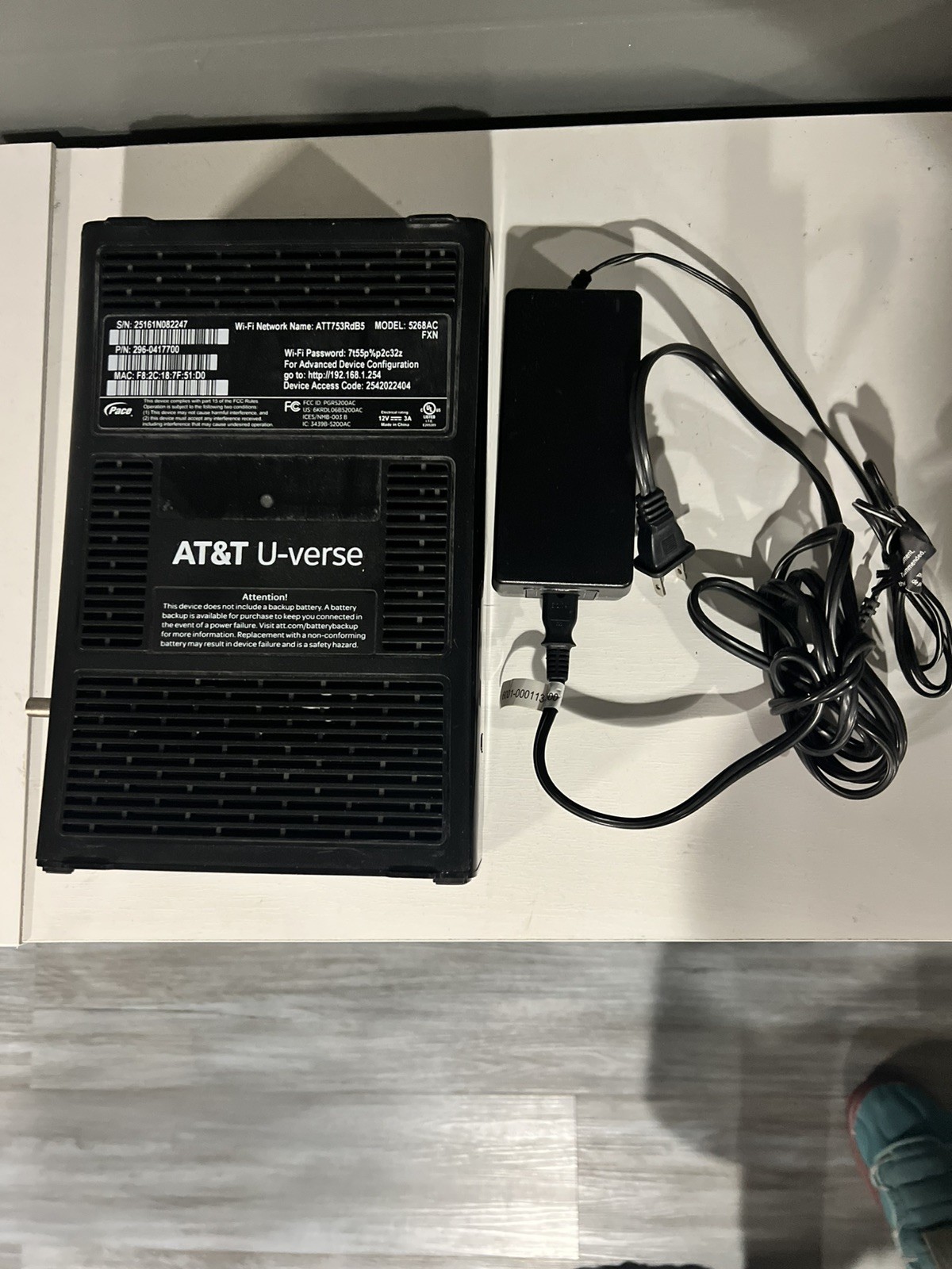 AT&T U-verse Pace 5268AC Wireless Gateway Router Modem with Arris Power Supply