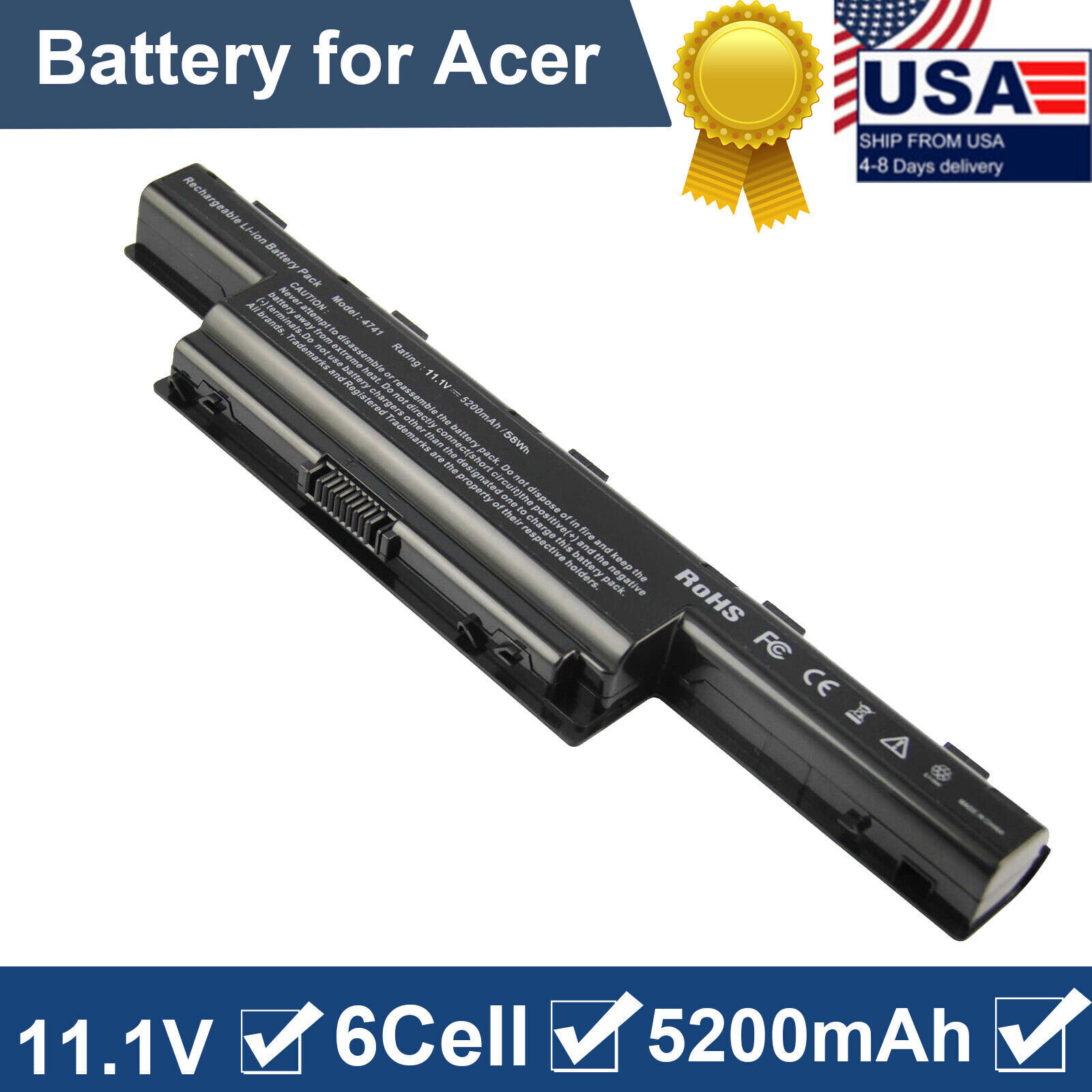 AS10D31 Battery For Gateway 4741 AS10D41 AS10D51 AS10D61 AS10D71 AS10D75 5200mAh