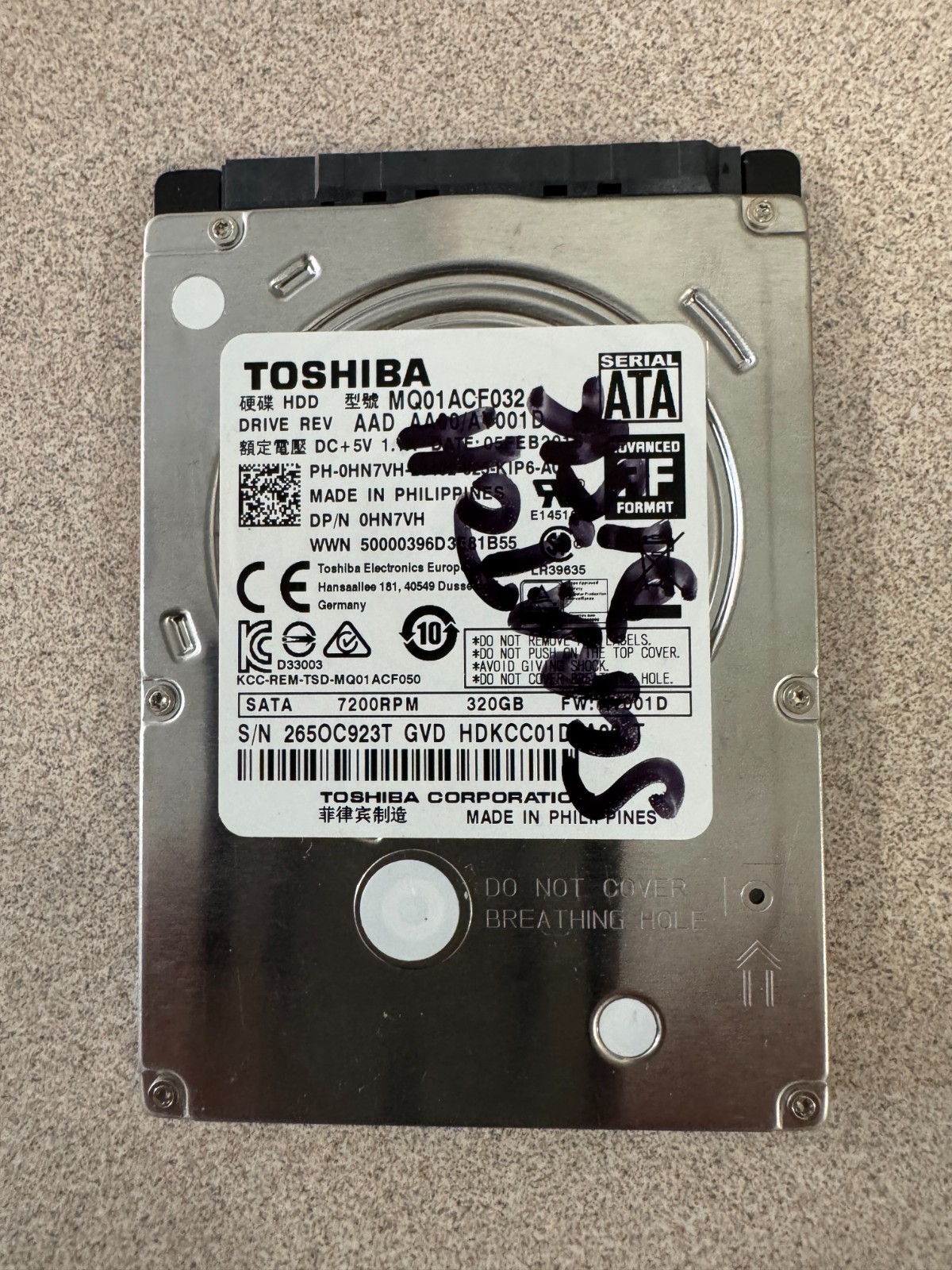 Toshiba 320GB 7200RPM 2.5" SATA Laptop Hard Drive MQ01ACF032 Thin HDD Tested