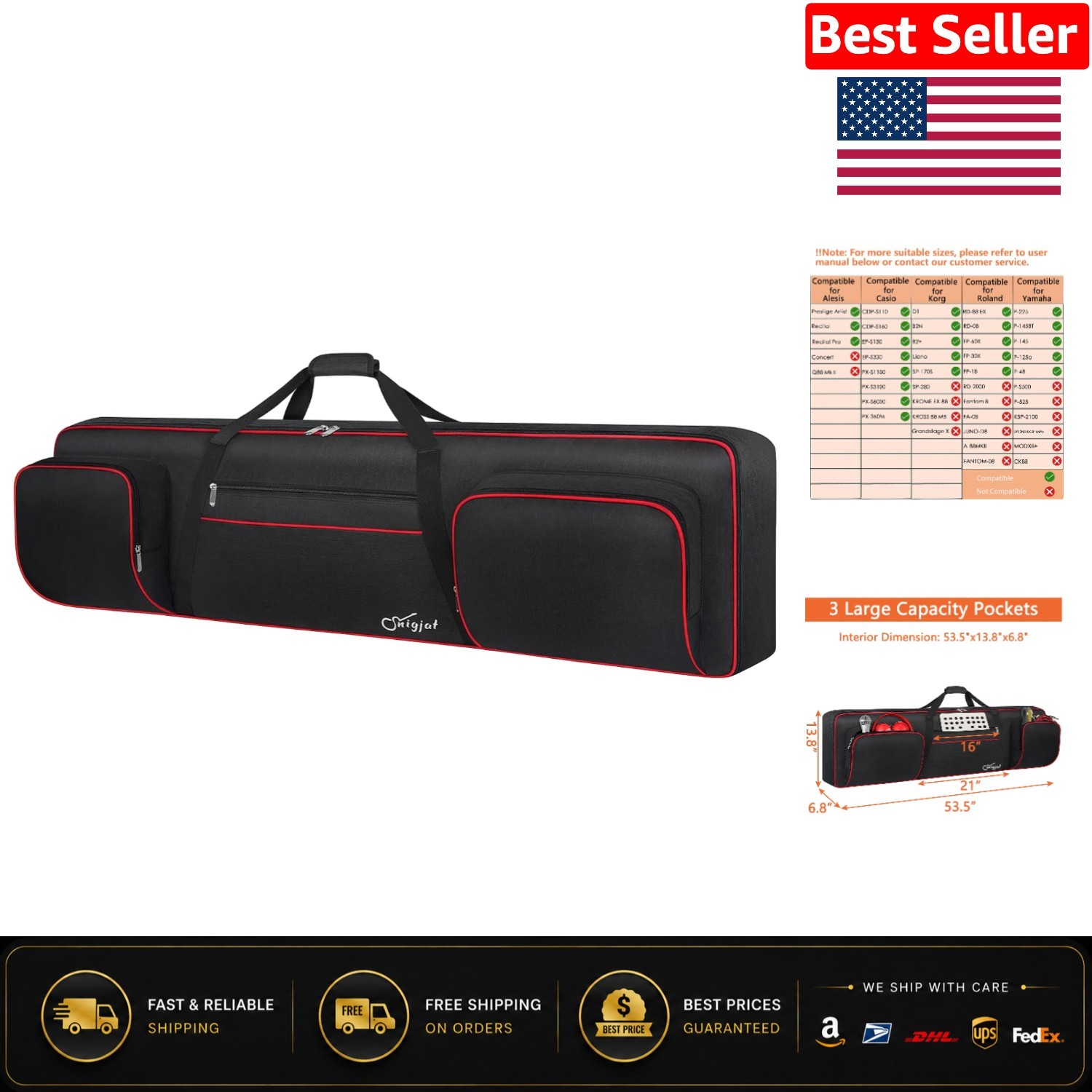 Soft 88 Key Keyboard Case with Adjustable Straps - Perfect for Travel Concerts