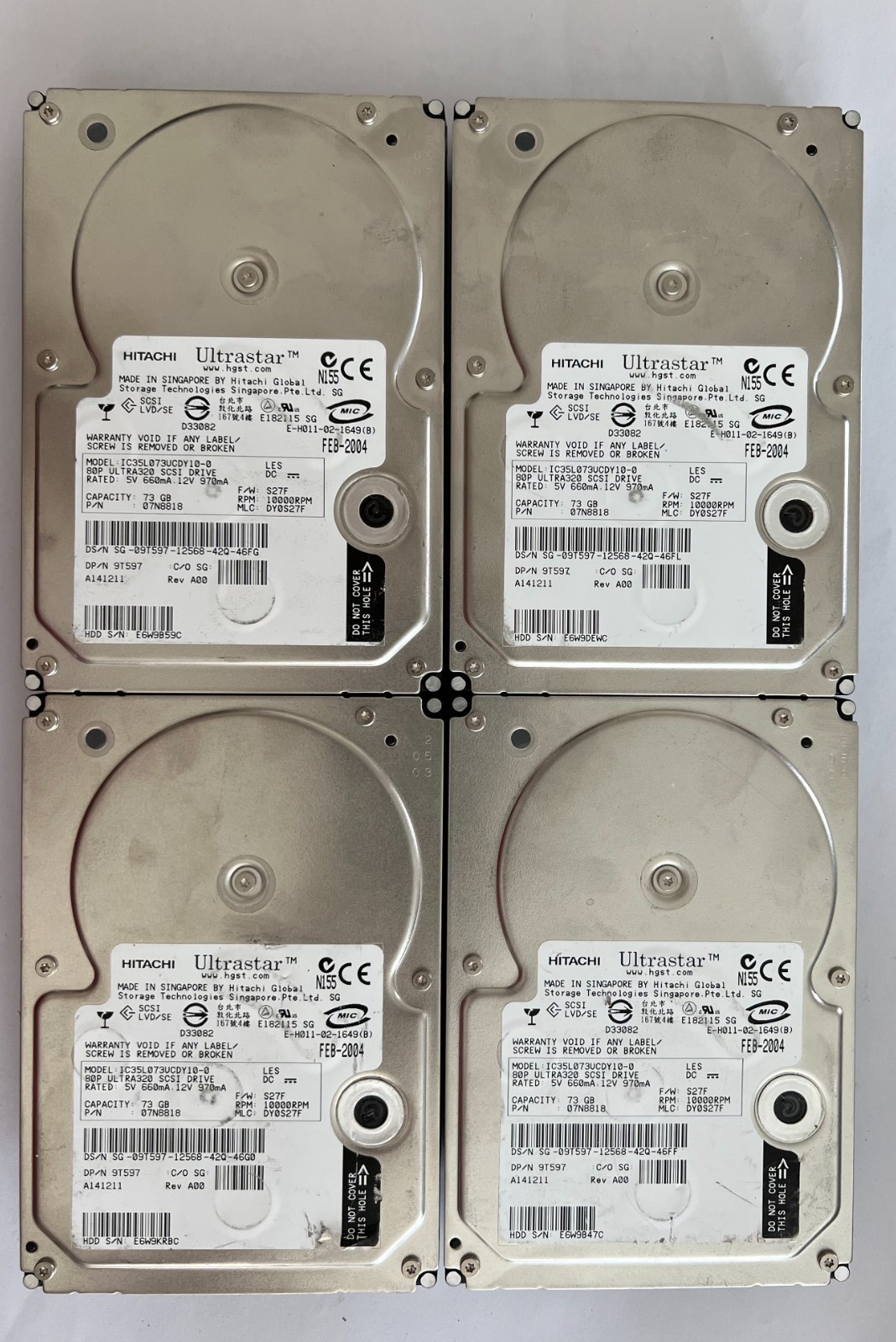 LOT of 4 Hitachi Ultrastar IC35L073UCDY10-0 07N8818 N4332 73GB U320 SCSI 73GB