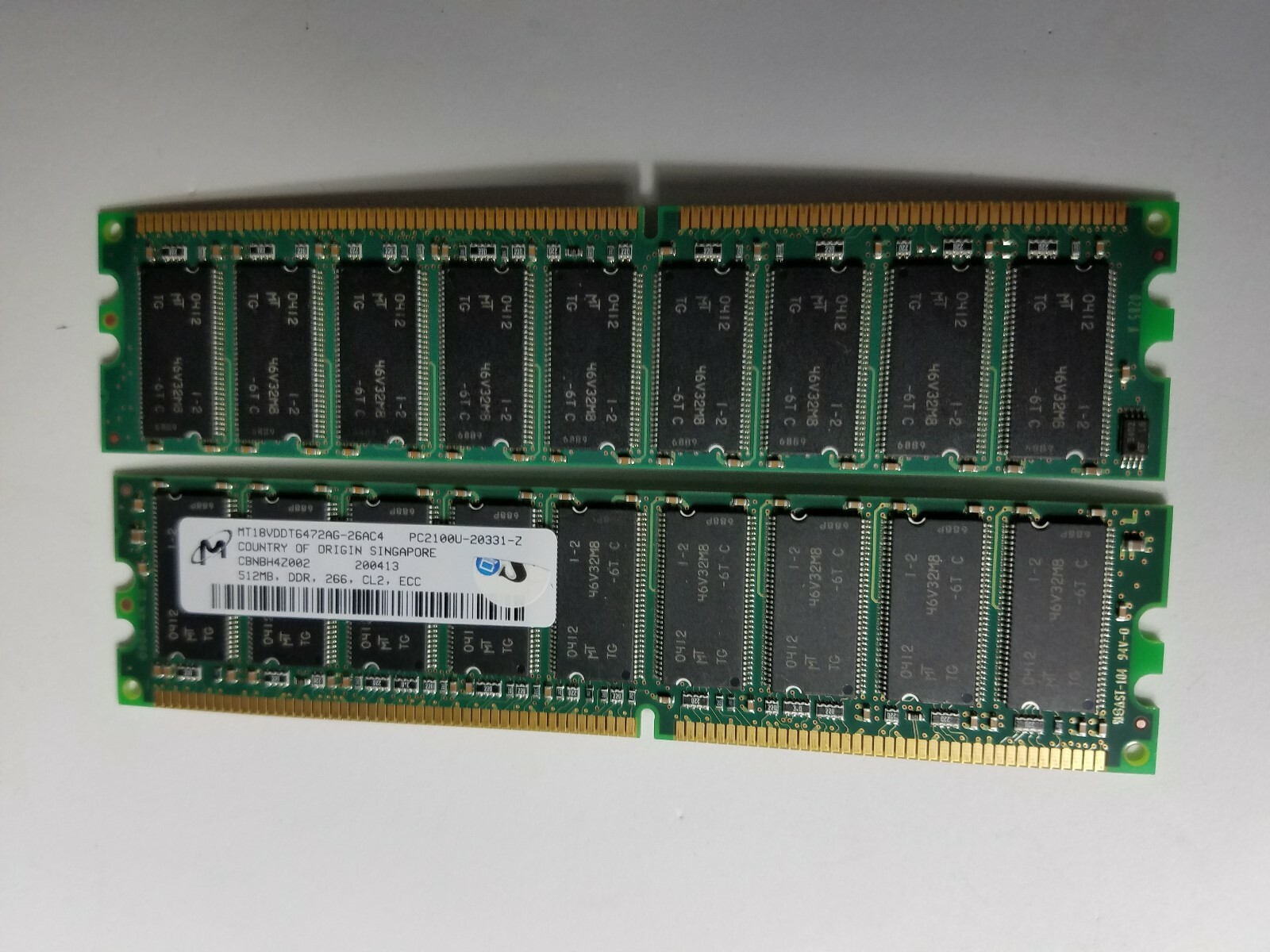 New -  MT18VDDT6472AG-26AC4 Micron 512MB DDR 266 CL2  Server RAM Memory (20-4)