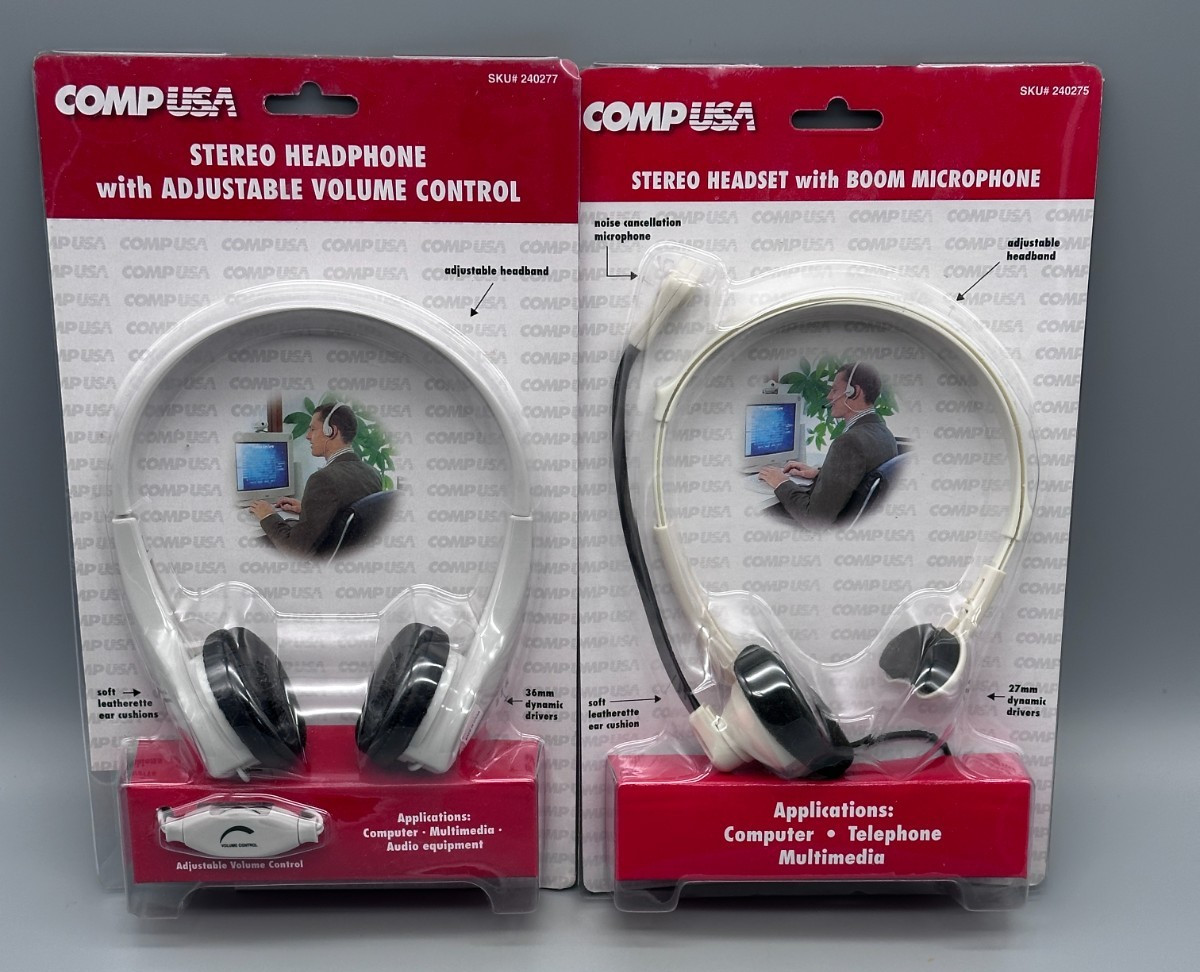 Lot of 2 Vintage COMP USA Stereo Headsets NOS NIB