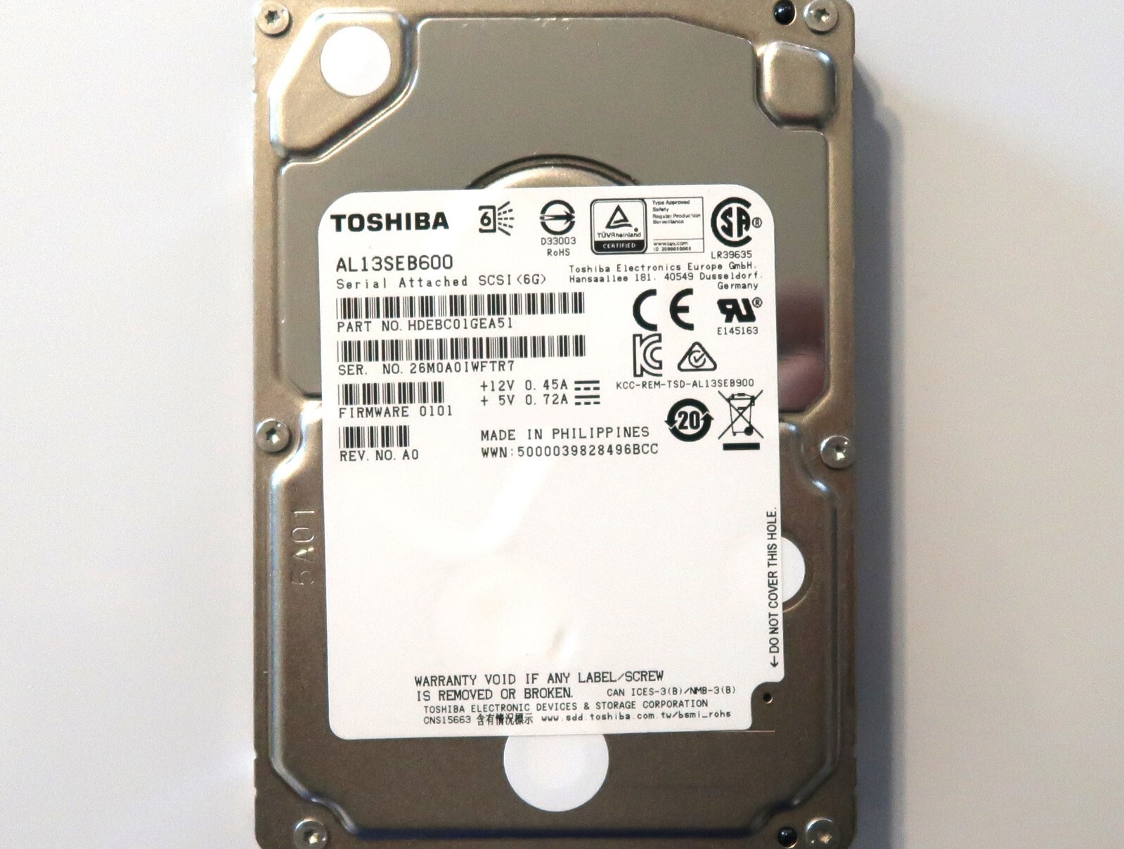 Toshiba AL13SEB600 HDEBC01GEA51 600gb 2.5" SAS HDD FW:0101  **1 YEAR WARRANTY**