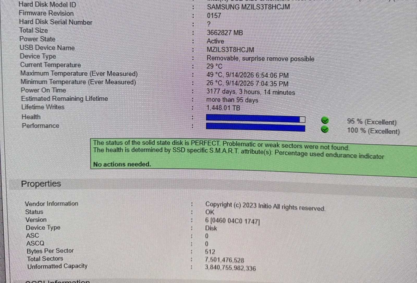 LOT of 4 DELL MZ-ILT3T8A SAMSUNG PM1633 3.84TB SAS 12Gb/s SSD 95%-97%