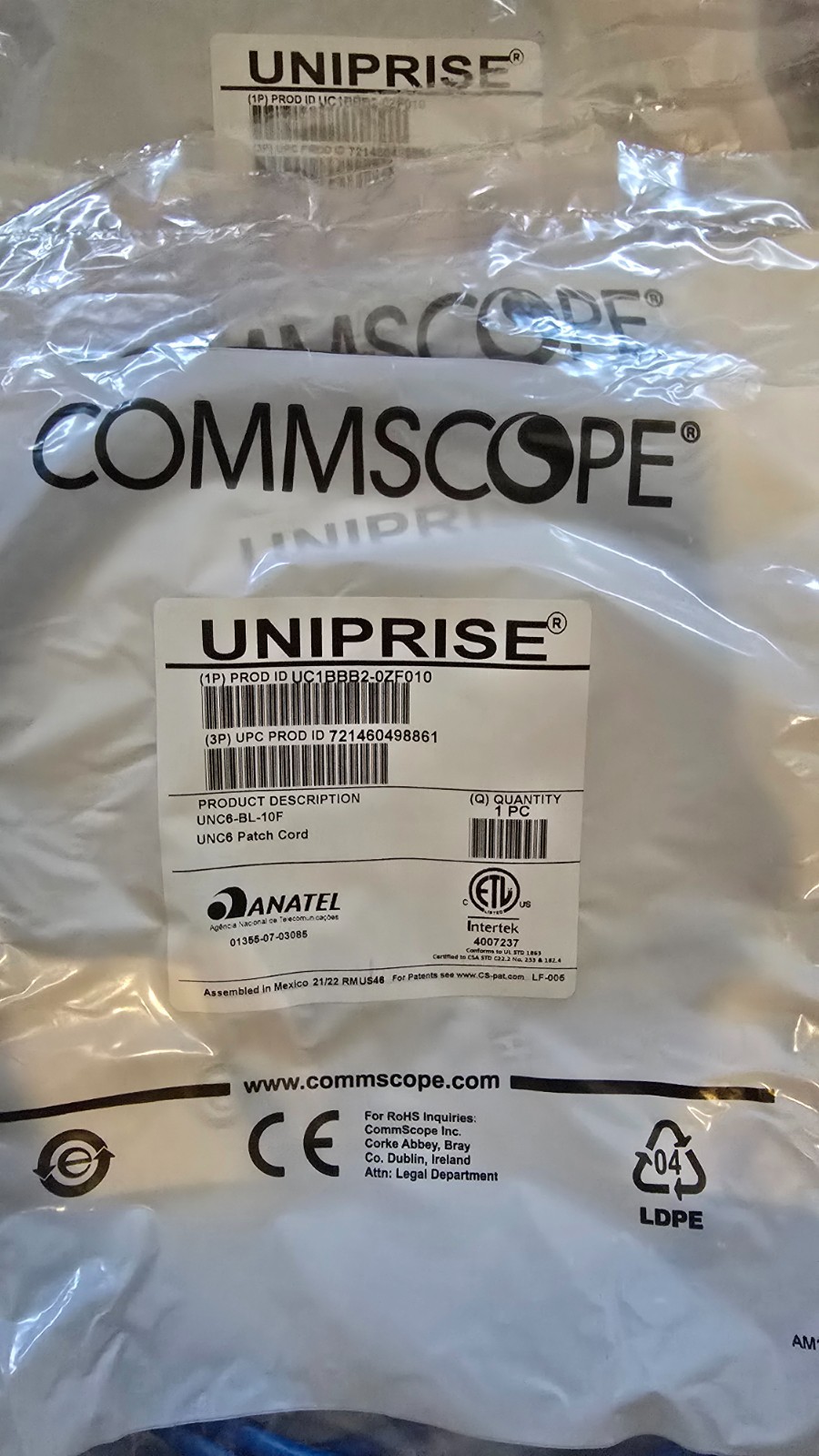 Lot of 50 CommScope Uniprise Cat6 10ft Blue Snagless Patch Cable UC1BBB2-0ZF010