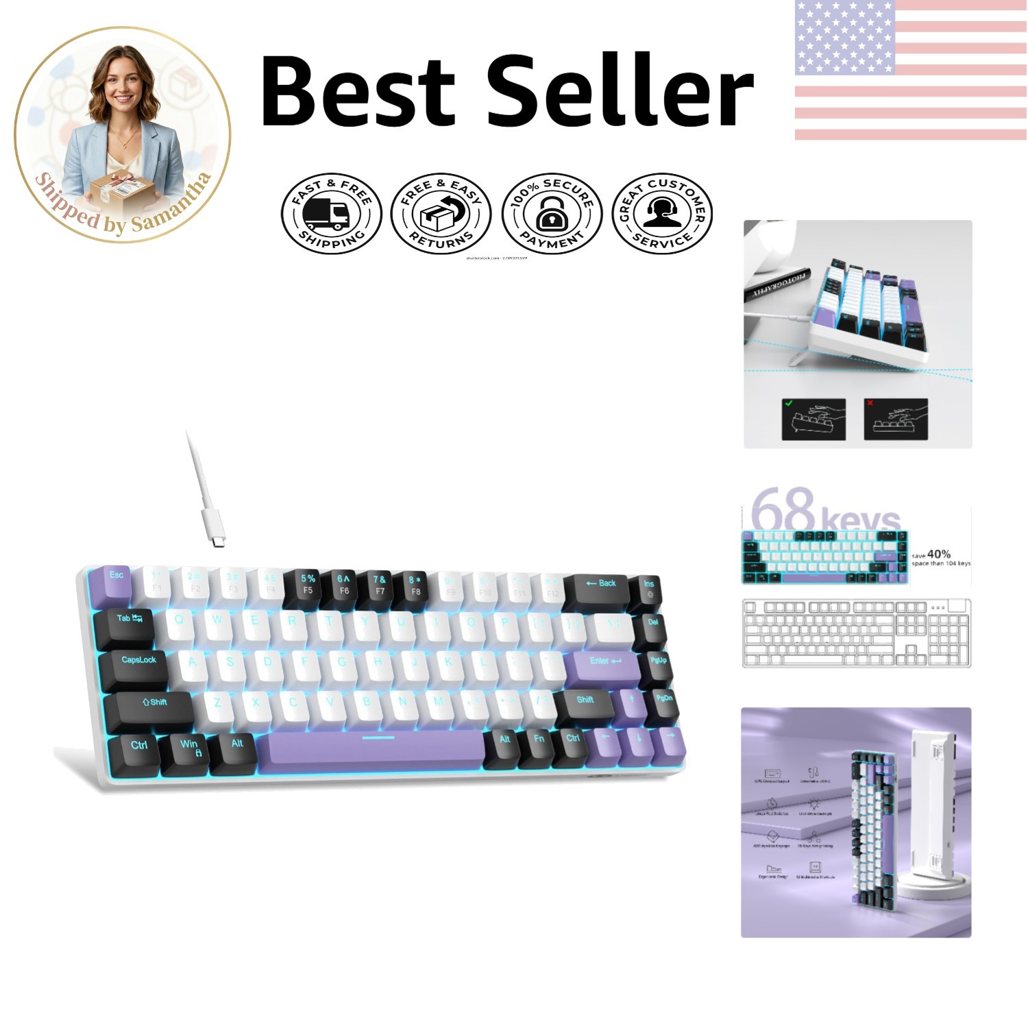 Compact MK-Box Mechanical Keyboard - LED Backlit with Ambidextrous Layout