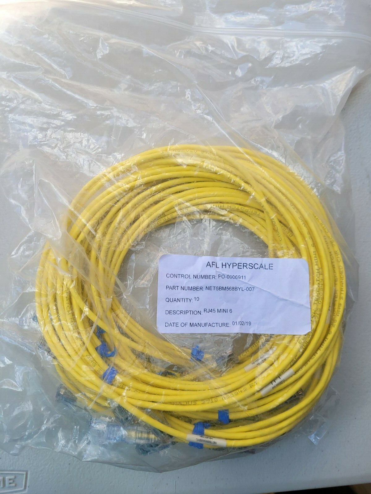 New AFL HYPERSCALE NET6BM568BYL-007 RJ45 Cat 6 7' Foot Patch Cable Set of 15
