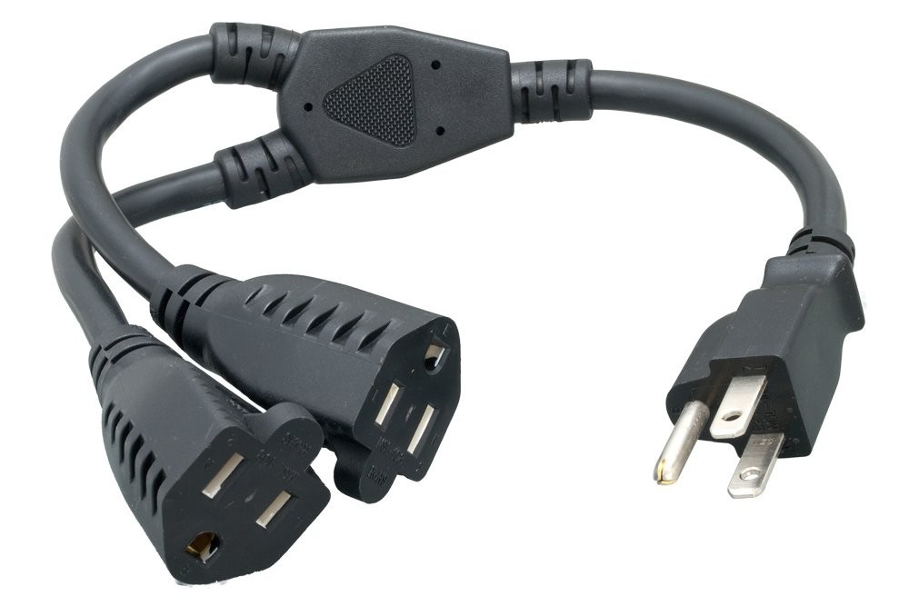 Power Cord Extension and Splitter, NEMA 5-15P to NEMA 5-15R x 2, 16 AWG, 13A, 12