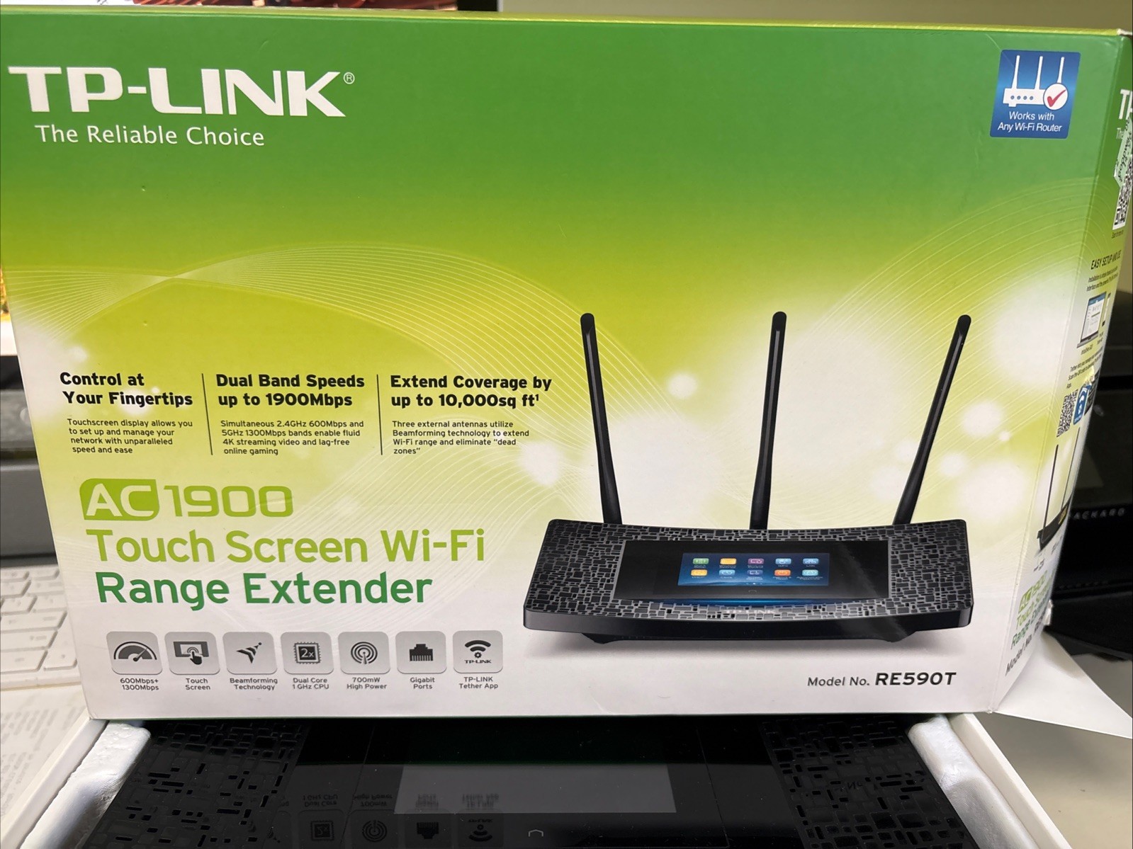 TP-LINK RE590T - AC1900 Touch Screen Wi-Fi Range Extender Open Box W/Antenna