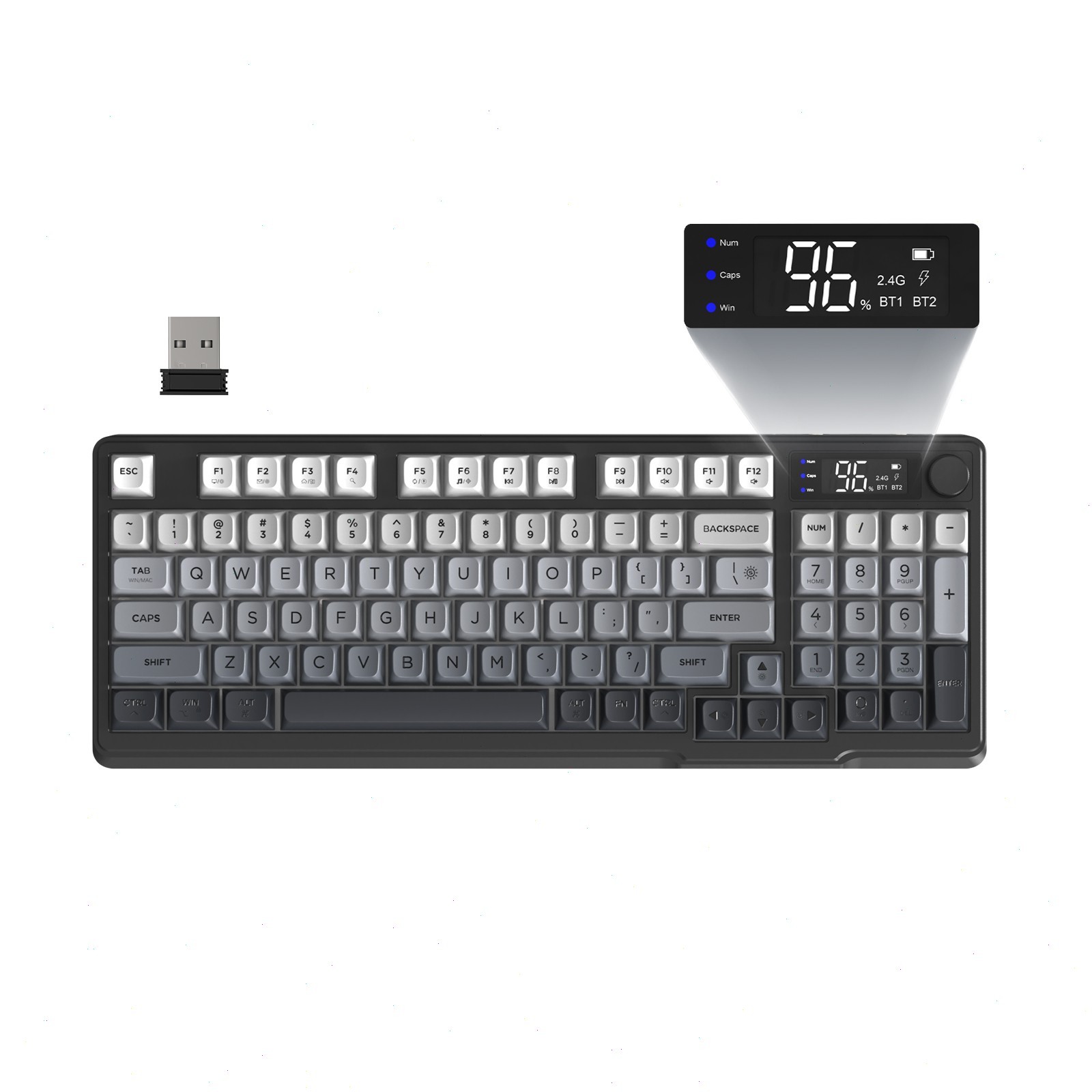 ZIYOULANG M96 Dual Mode Wireless Gaming Keyboard 94 Keys LCD Screen Knob For PC