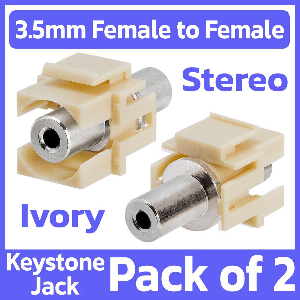 2 Pack 3.5mm Keystone Jack Wall Plate AUX Cable Stereo Coupler Faceplate Insert