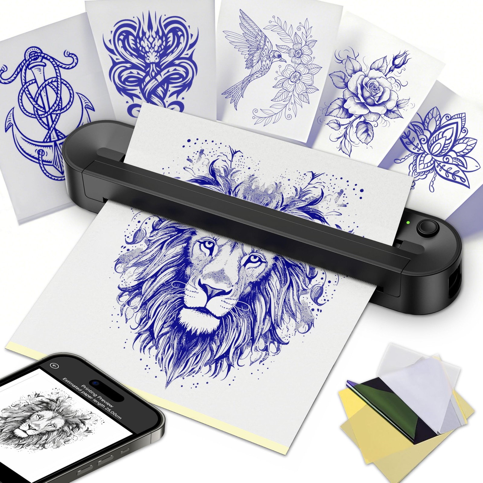 Bluetooth Tattoo Stencil Thermal Printer A4-A10 Wireless + 10 Papers