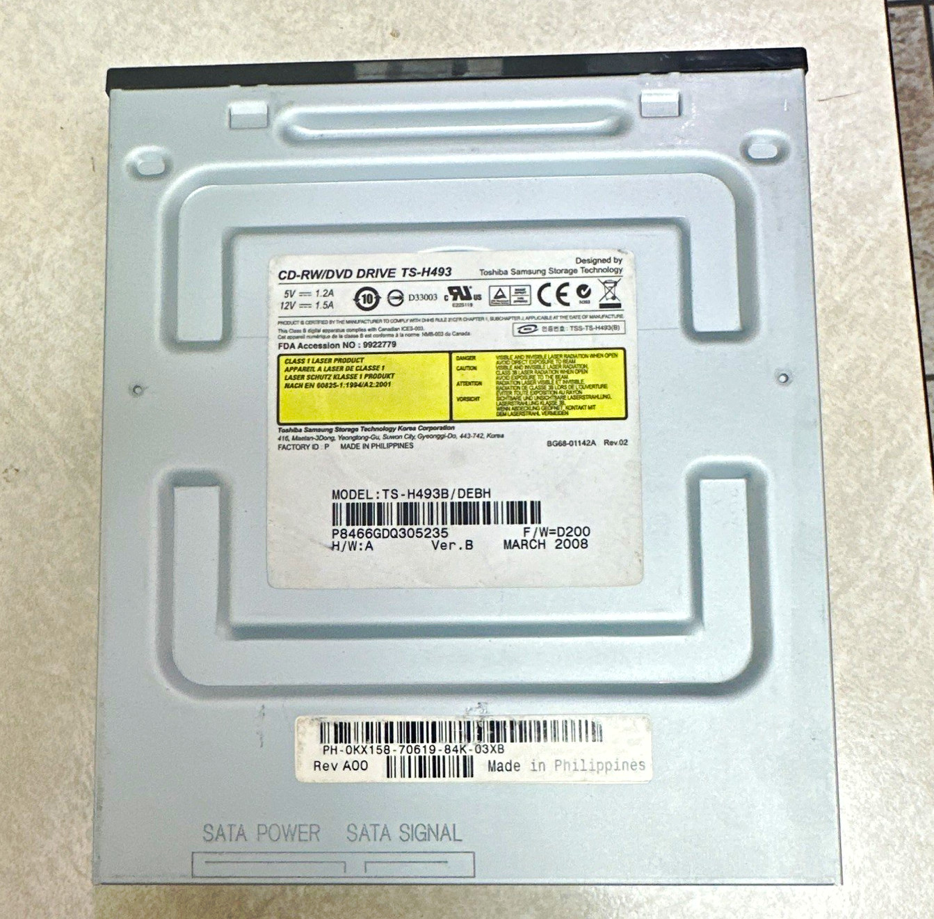 Toshiba Samsung TS-H493B/DEBH SATA 5.25" CD-RW/DVD-ROM 20x 2MB Gray PC