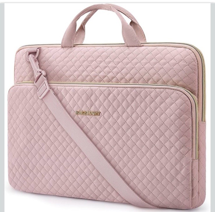 BAGSMART 15.6 Inch Laptop Case Sleeve Pale Pink Shoulder Strap Quilted Bag NWT