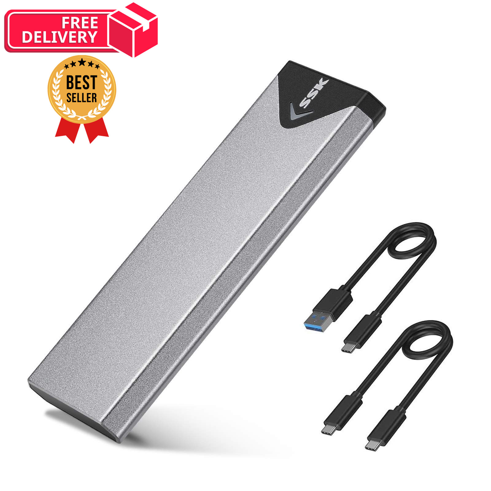 SSK M.2 to USB NVMe SATA SSD Enclosure 3.2 2242/2260/2280, Space Gray