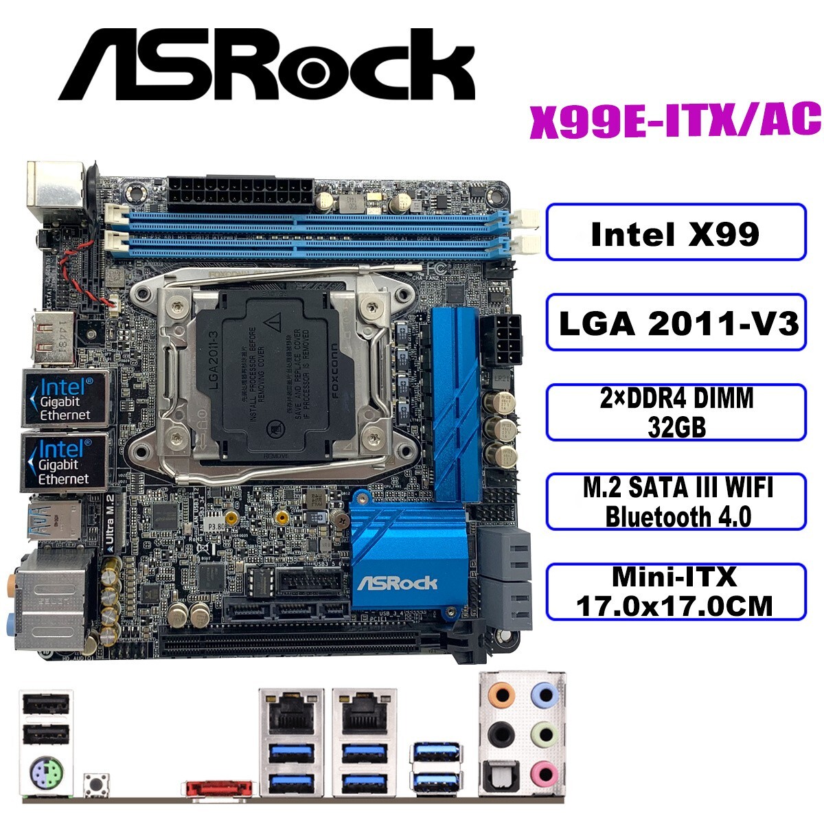 ASRock X99E-ITX/ac Motherboard Mini-ITX Intel X99 LGA2011-3 DDR4 SATA3 M.2 SPDIF