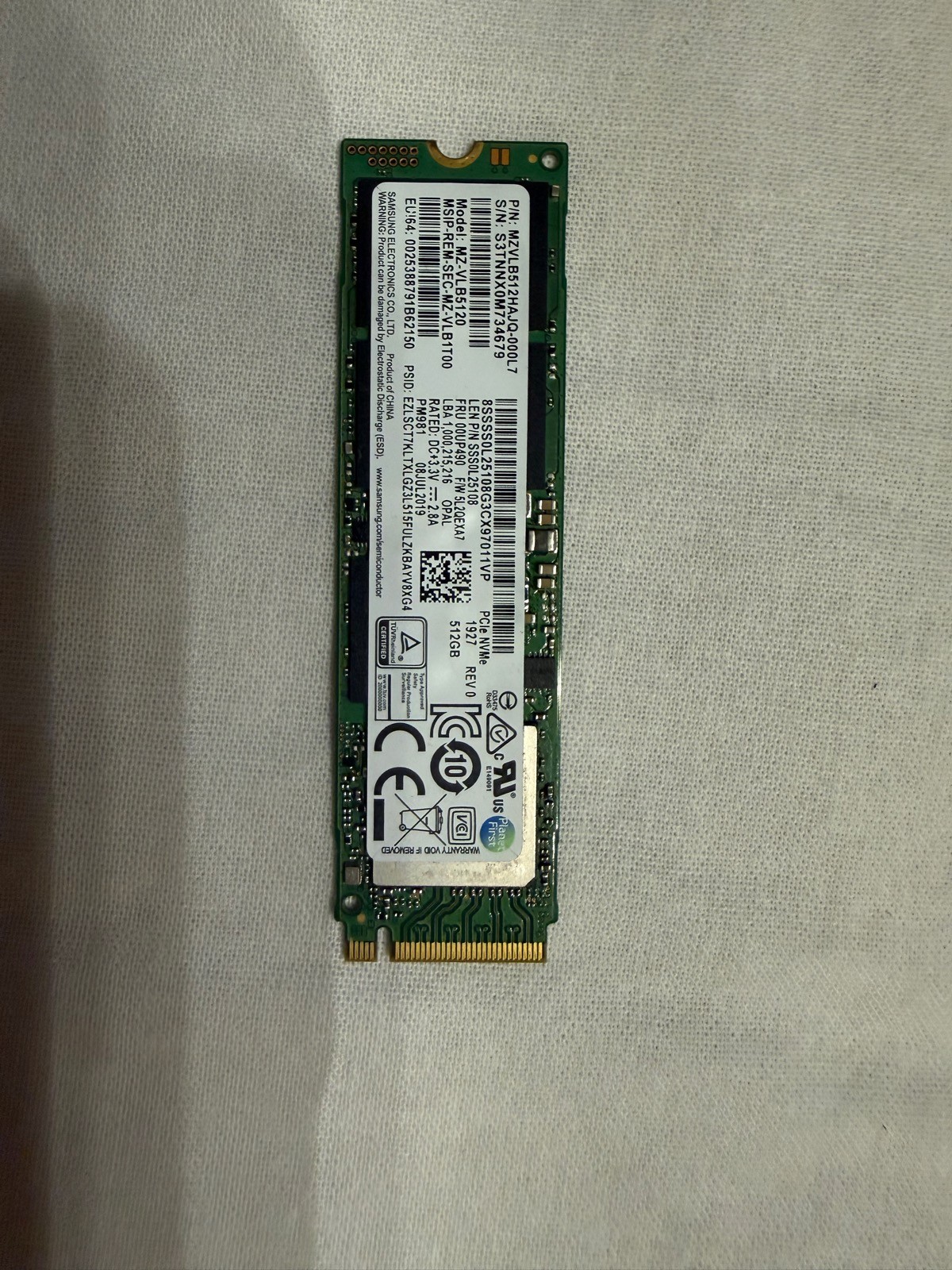 Samsung PM981 512GB NVMe M.2 2280 PCIe Gen3 x4 SSD MZVLB512HAJQ Lenovo 00UP490