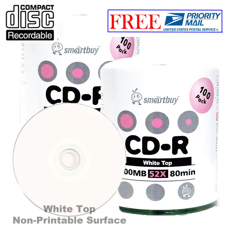200 Pcs SmartBuy Blank CD-R CDR 52X 700MB/80Min White Top Surface Record Disc