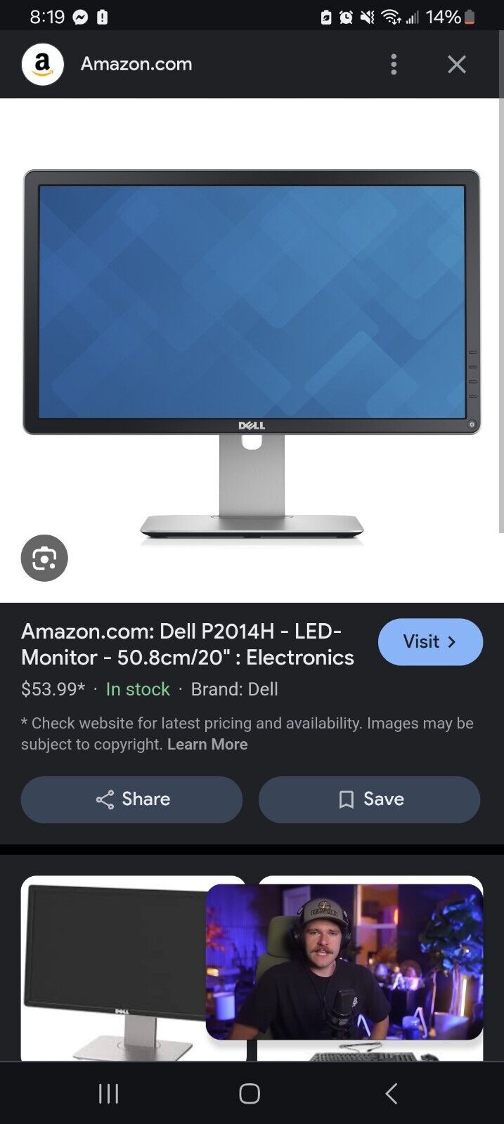 Dell P2014H LED LCD Monitor 20'