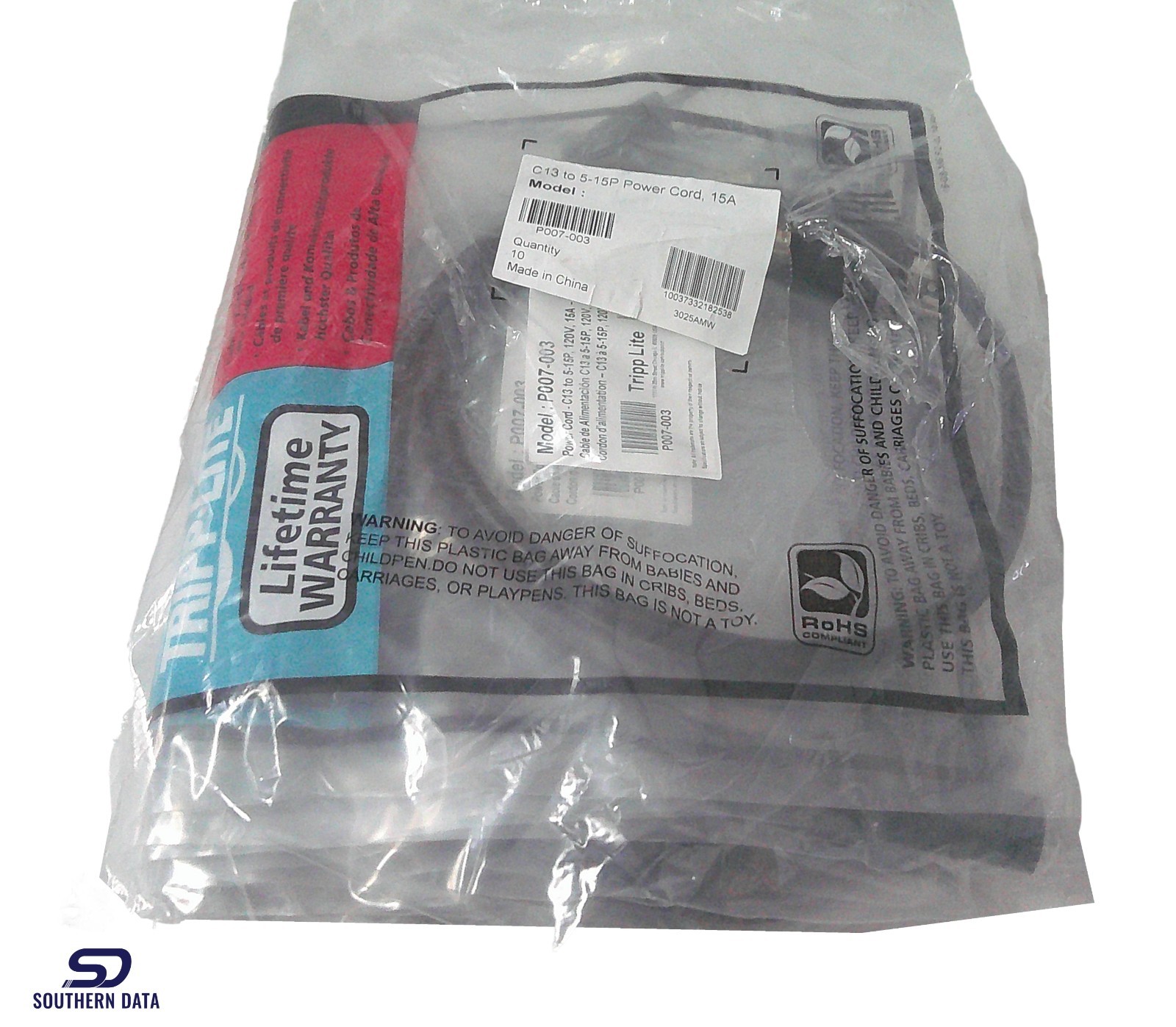 Tripp Lite Lot of 10 P007-003 3ft Computer Power Cord Cable 5-15P to C13 15A