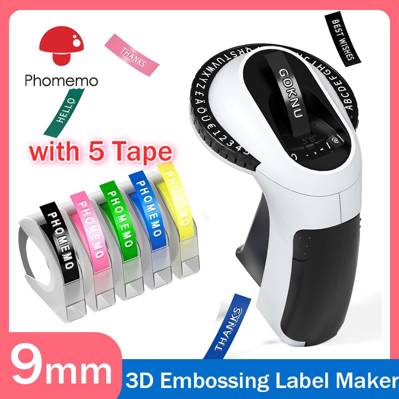 Phomemo Embossing Label Maker and 5PK Color Label Tape 9mm Dymo Junior Embosser