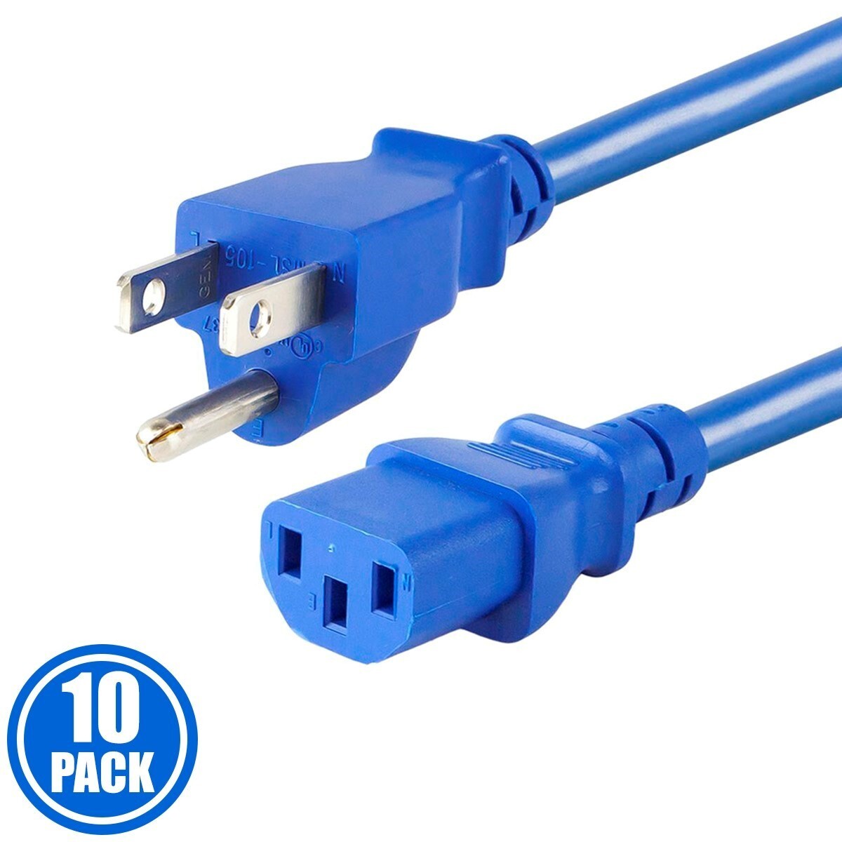 10x 2FT PC Computer Monitor Power Cord Cable NEMA 5-15P To IEC C13 18AWG Blue