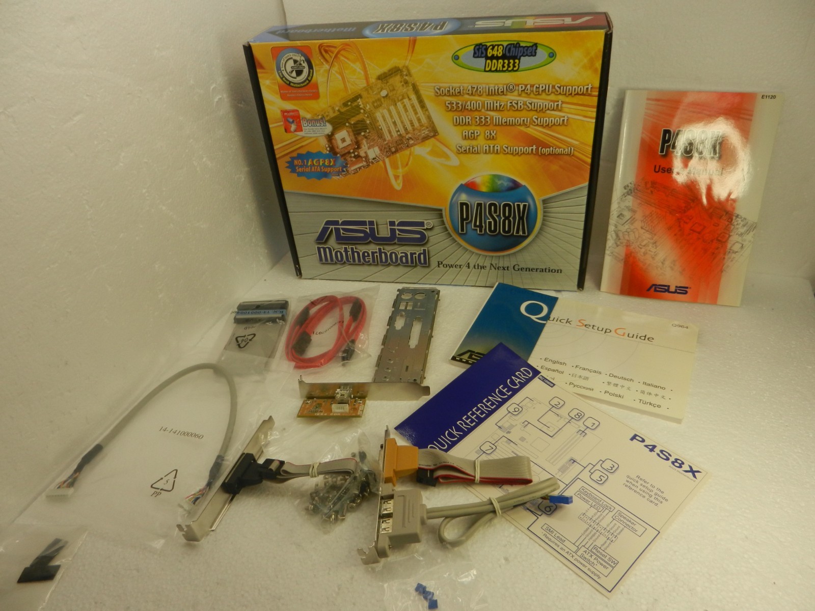Asus P4S8X - EVERYTHING BUT THE MOTHERBOARD  i/o shield, Manual Cables USB MORE