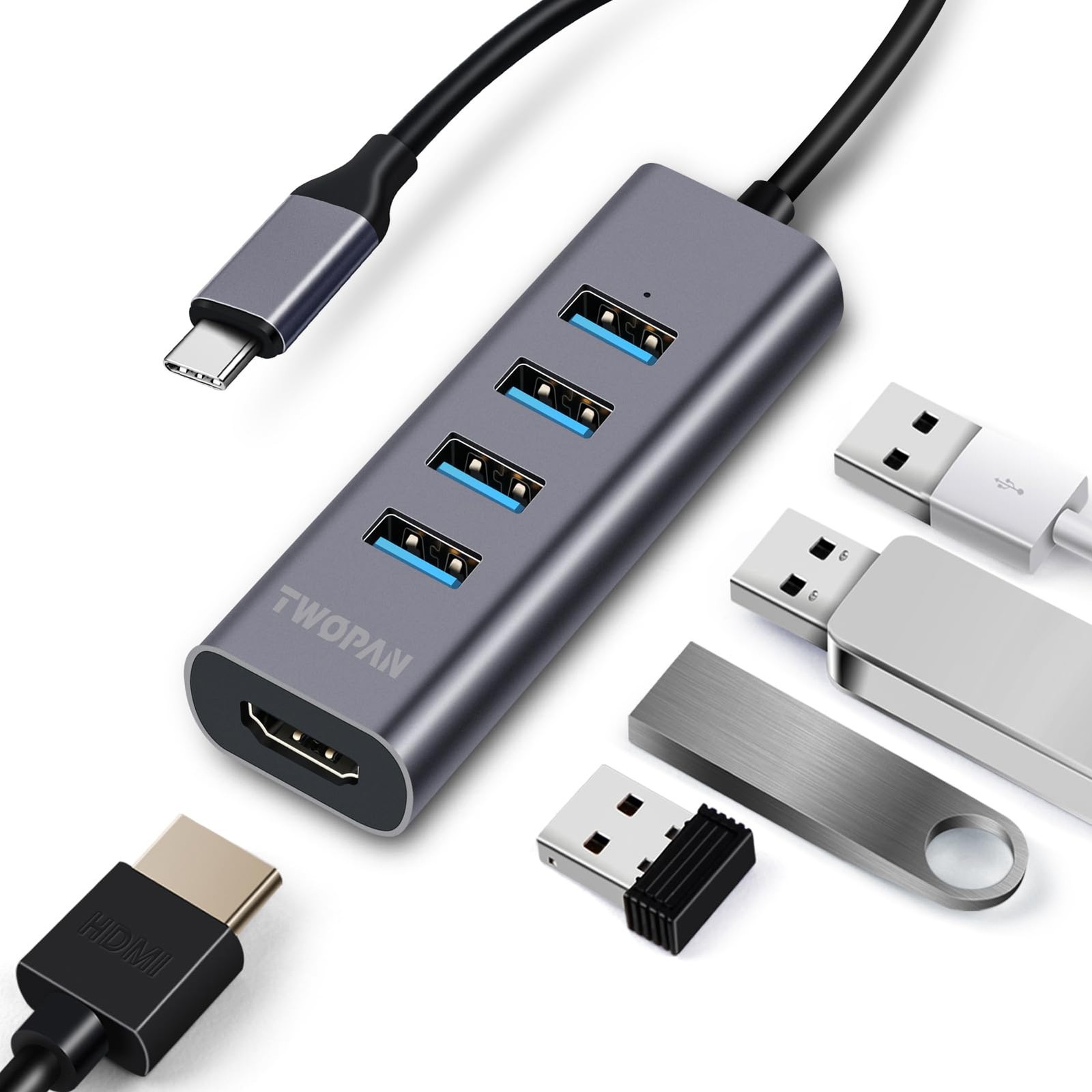 USB-C Hub with 4K HDMI, 4 USB 3.0 Ports, 5Gbps Data Transfer – Ultra-Compact ...