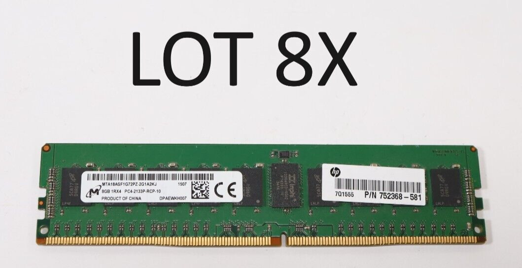 Lot 8x 8GB (64GB) Micron MTA18ASF1G72PZ-2G1A2KJ PC4-17000 RDIMM Server RAM