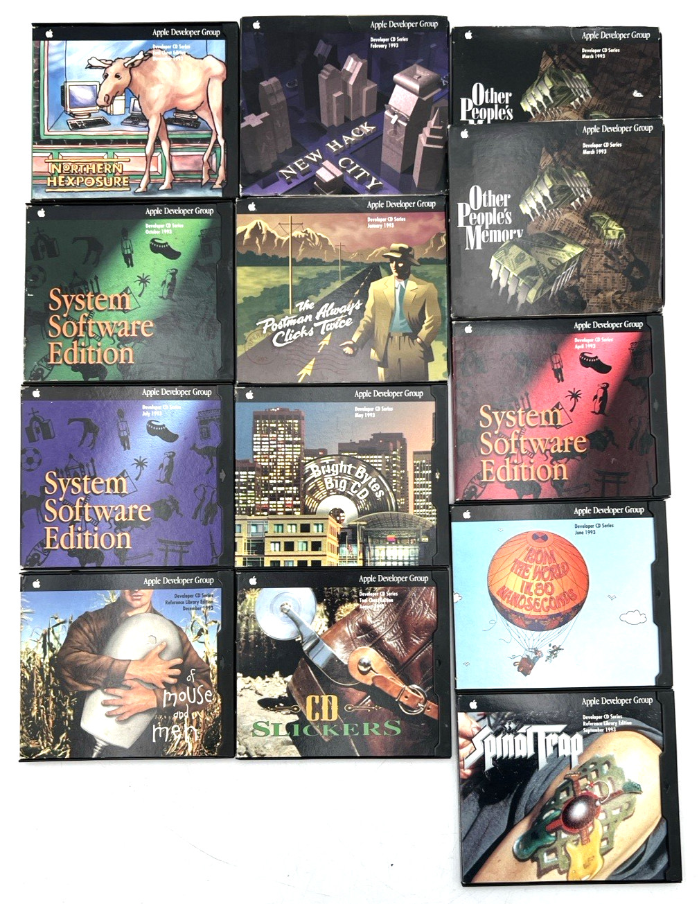 (13) 1993 APPLE DEVELOPER GROUP CDS COMPLETE YEAR POSTMAN, BRIGHT BYTES, SPINAL